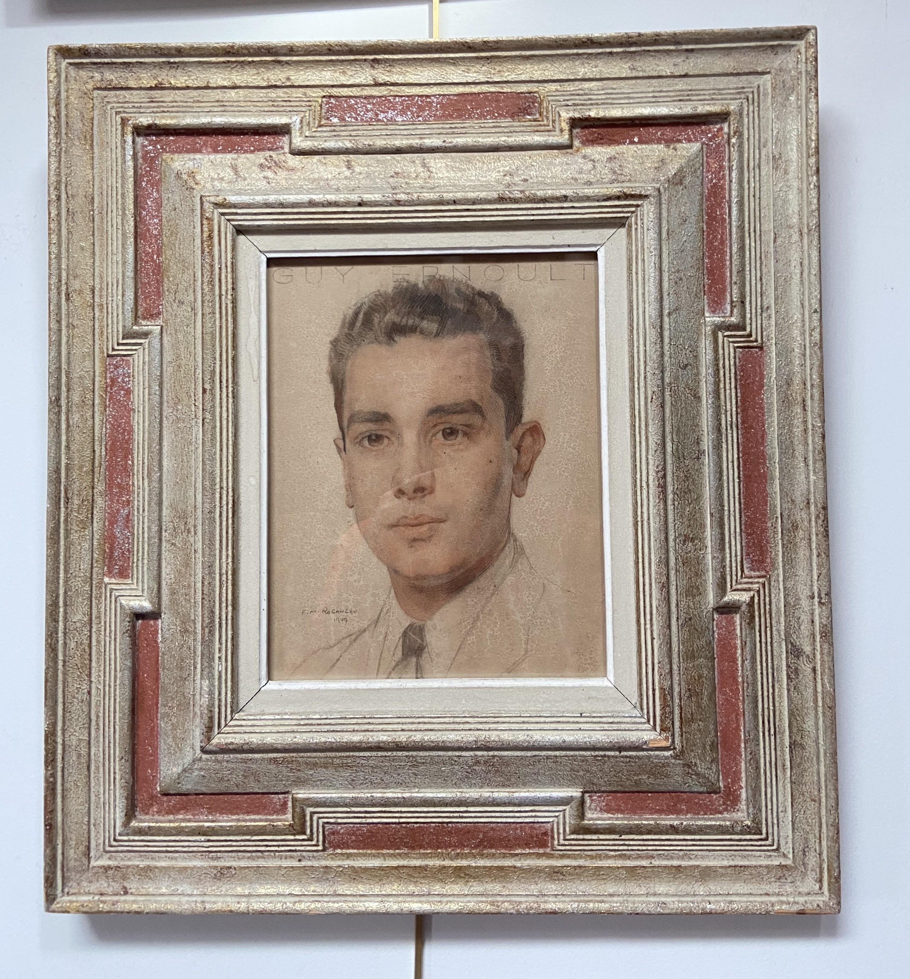 François-Maurice Roganeau (1883-1973) Porträt eines jungen Mannes 1947,  Aquarell im Angebot 1