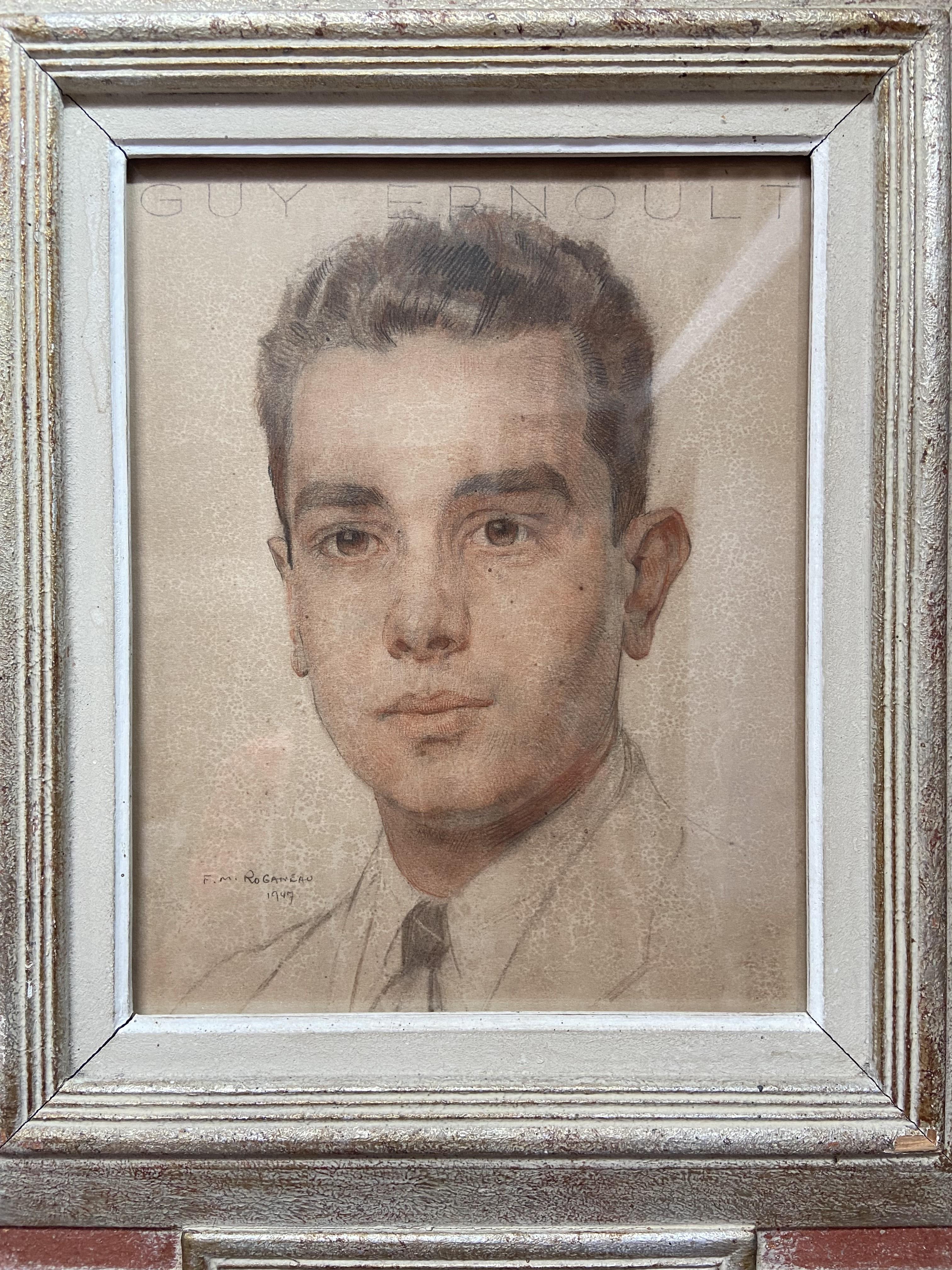 François-Maurice Roganeau (1883-1973) Porträt eines jungen Mannes 1947,  Aquarell im Angebot 2