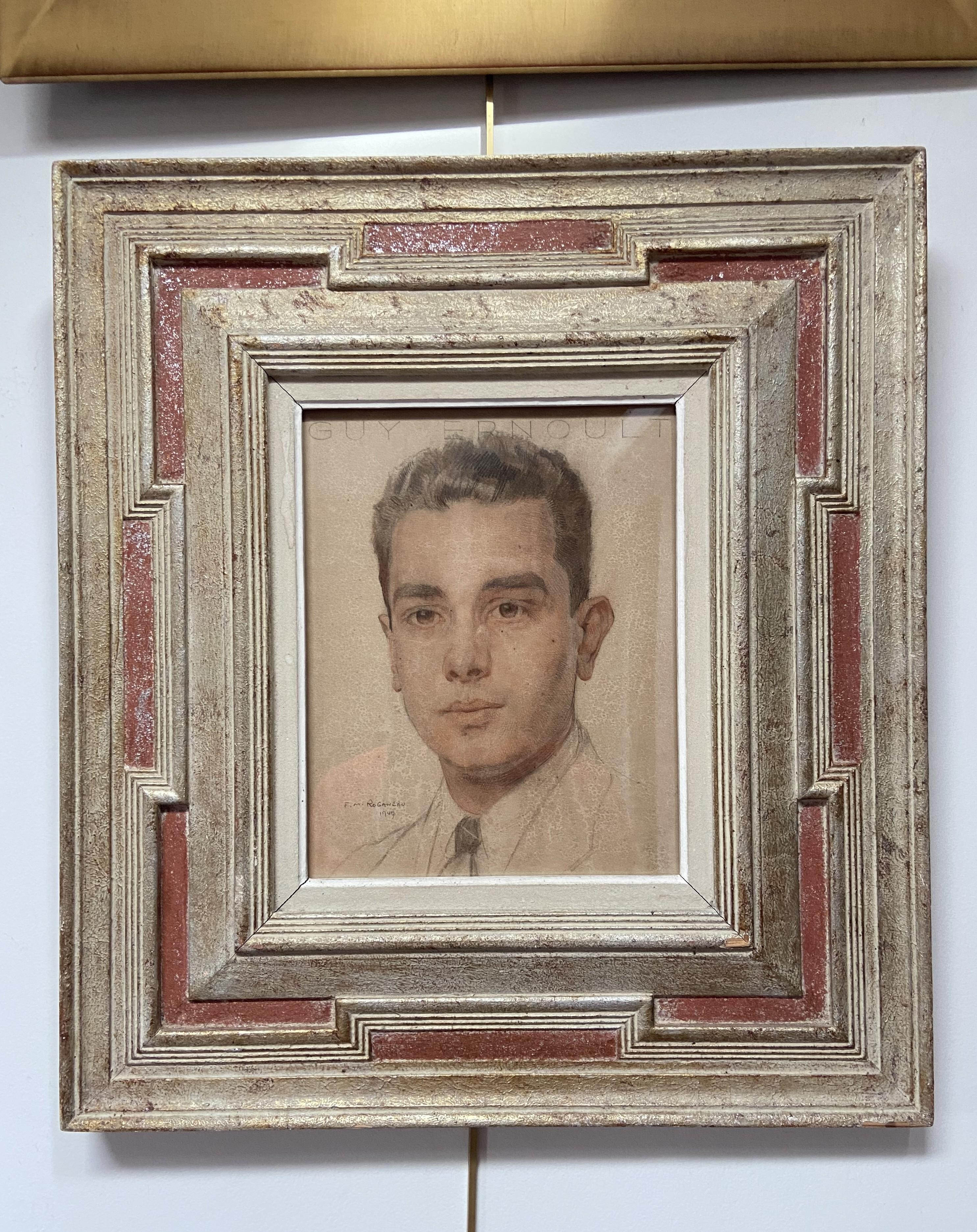 François-Maurice Roganeau (1883-1973) Porträt eines jungen Mannes 1947,  Aquarell im Angebot 3