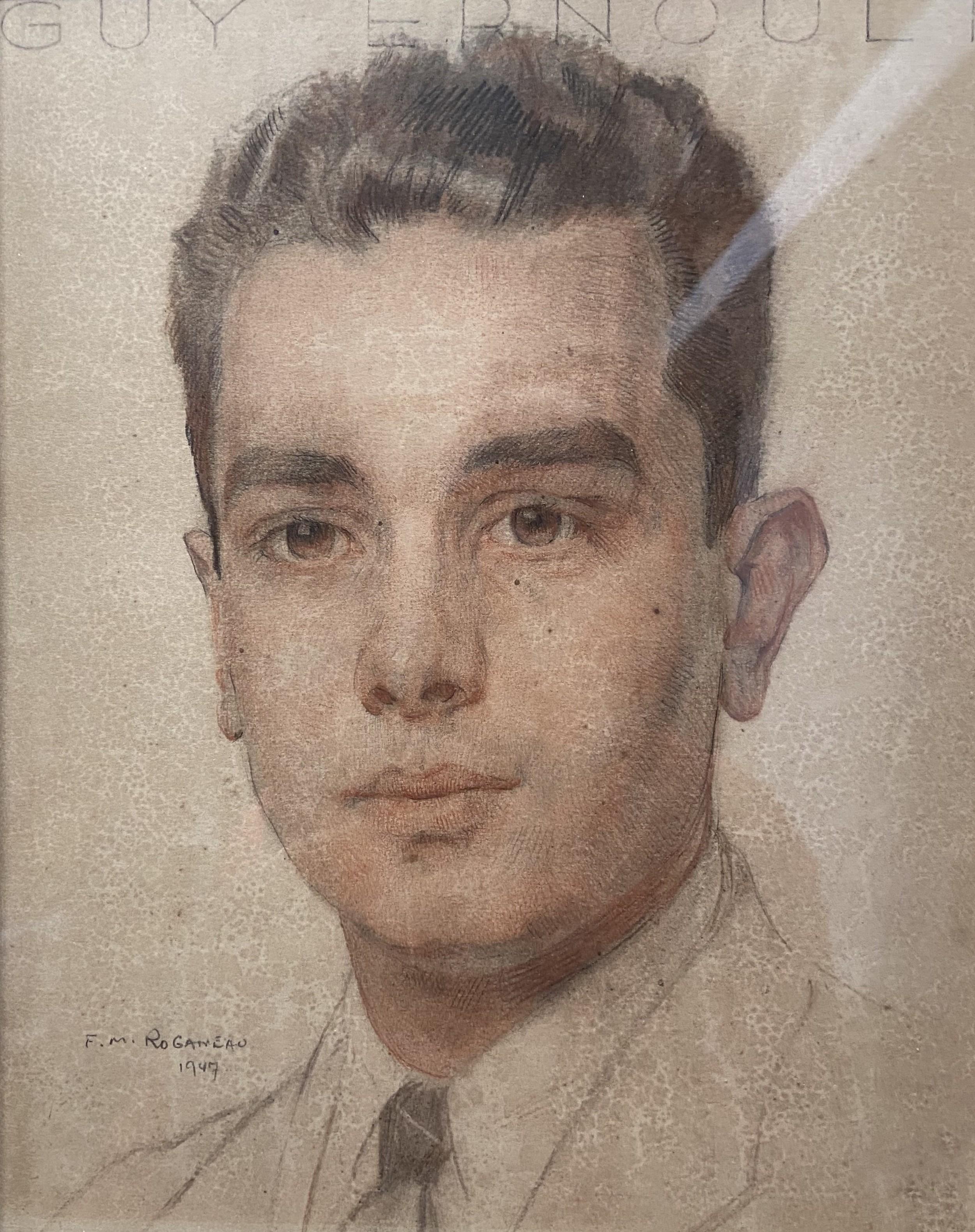 François-Maurice Roganeau (1883-1973) Portrait of young man 1947,  watercolor - Art Deco Art by Francois-Maurice Roganeau
