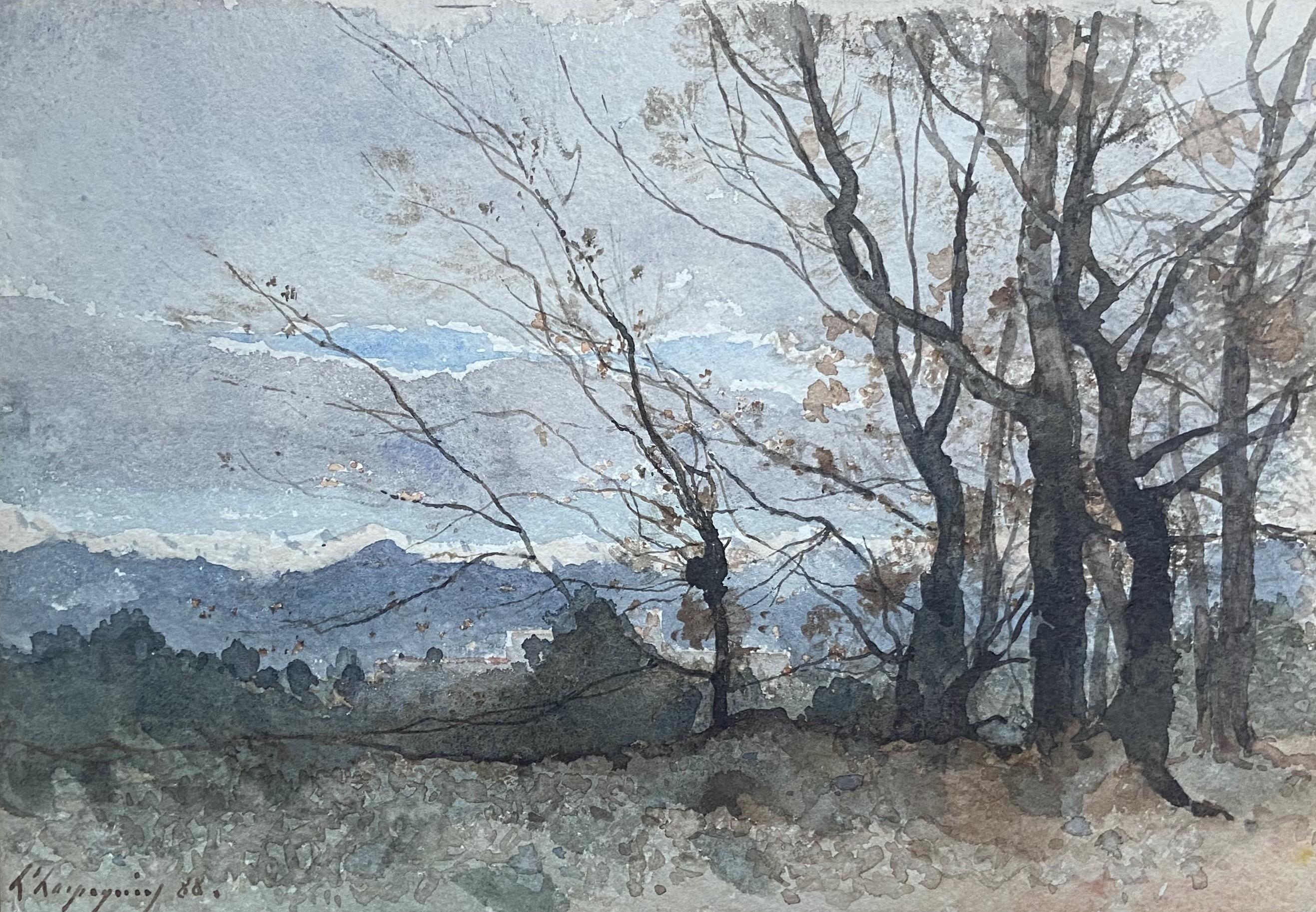 Henri Harpignies (1819-1916) Eine Landschaft im Winter, 1888, signiertes Aquarell