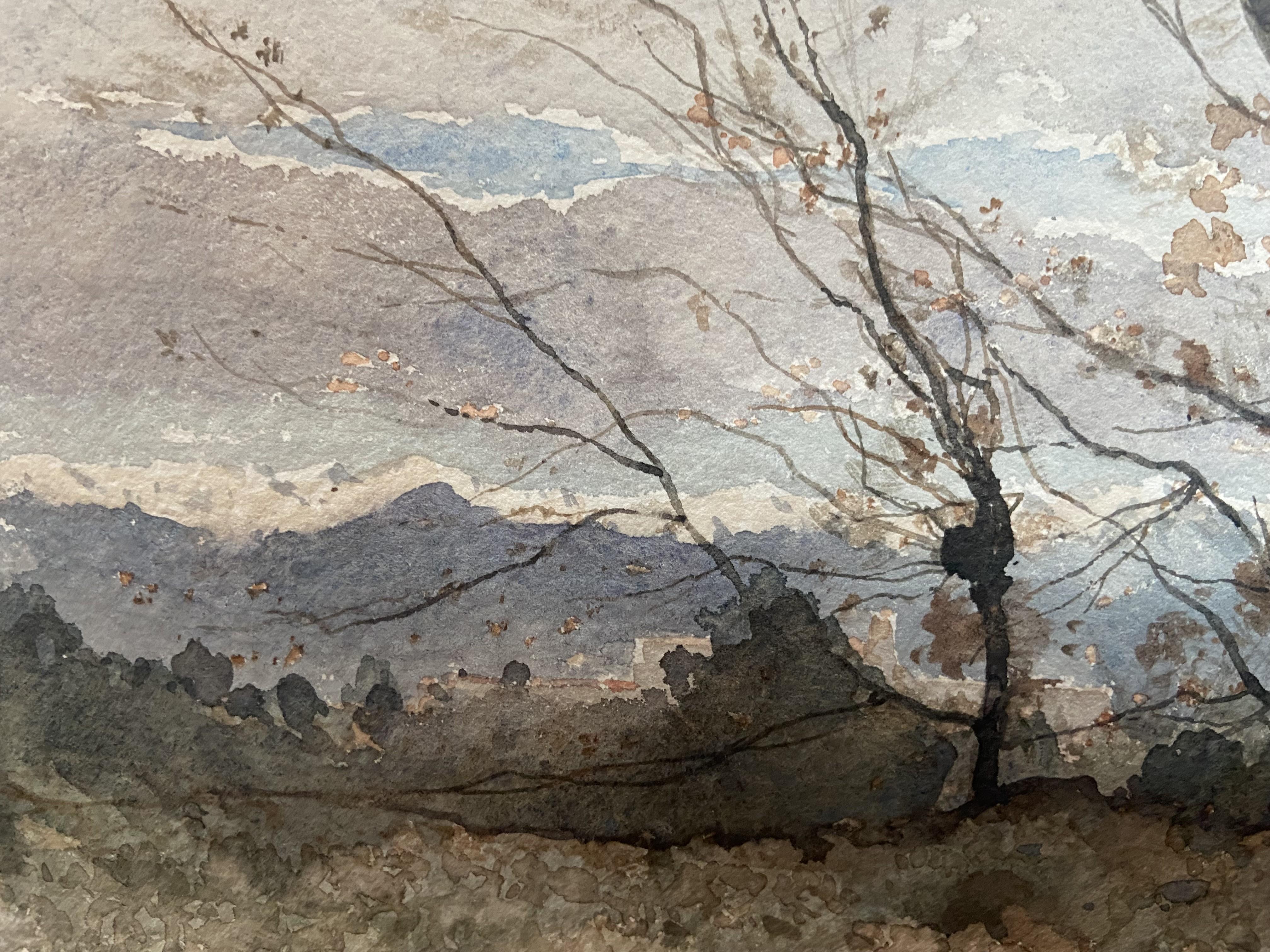 Henri Harpignies (1819-1916) A Landscape in winter, 1888, signed watercolor - Impressionist Art by Henri Joseph Harpignies