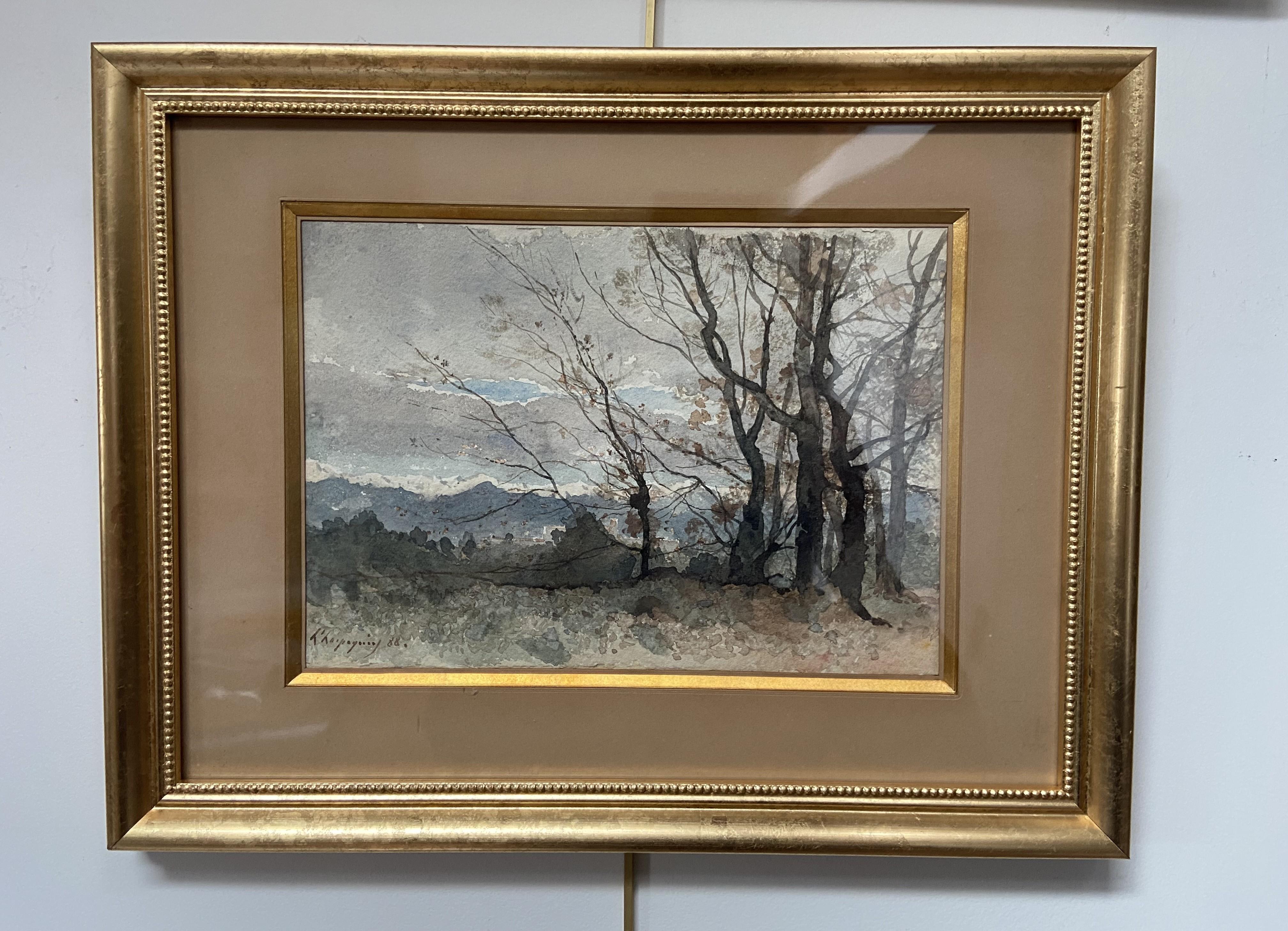 Henri Harpignies (1819-1916) Eine Landschaft im Winter, 1888, signiertes Aquarell im Angebot 5
