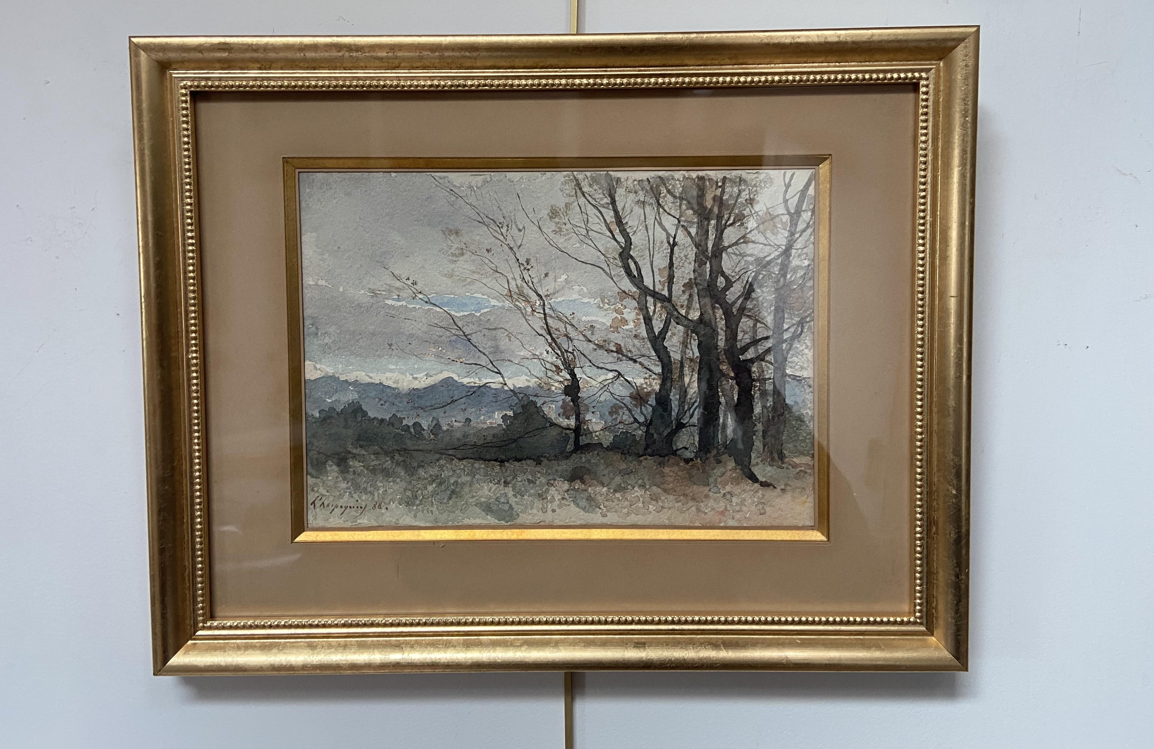 Henri Harpignies (1819-1916) Eine Landschaft im Winter, 1888, signiertes Aquarell im Angebot 7