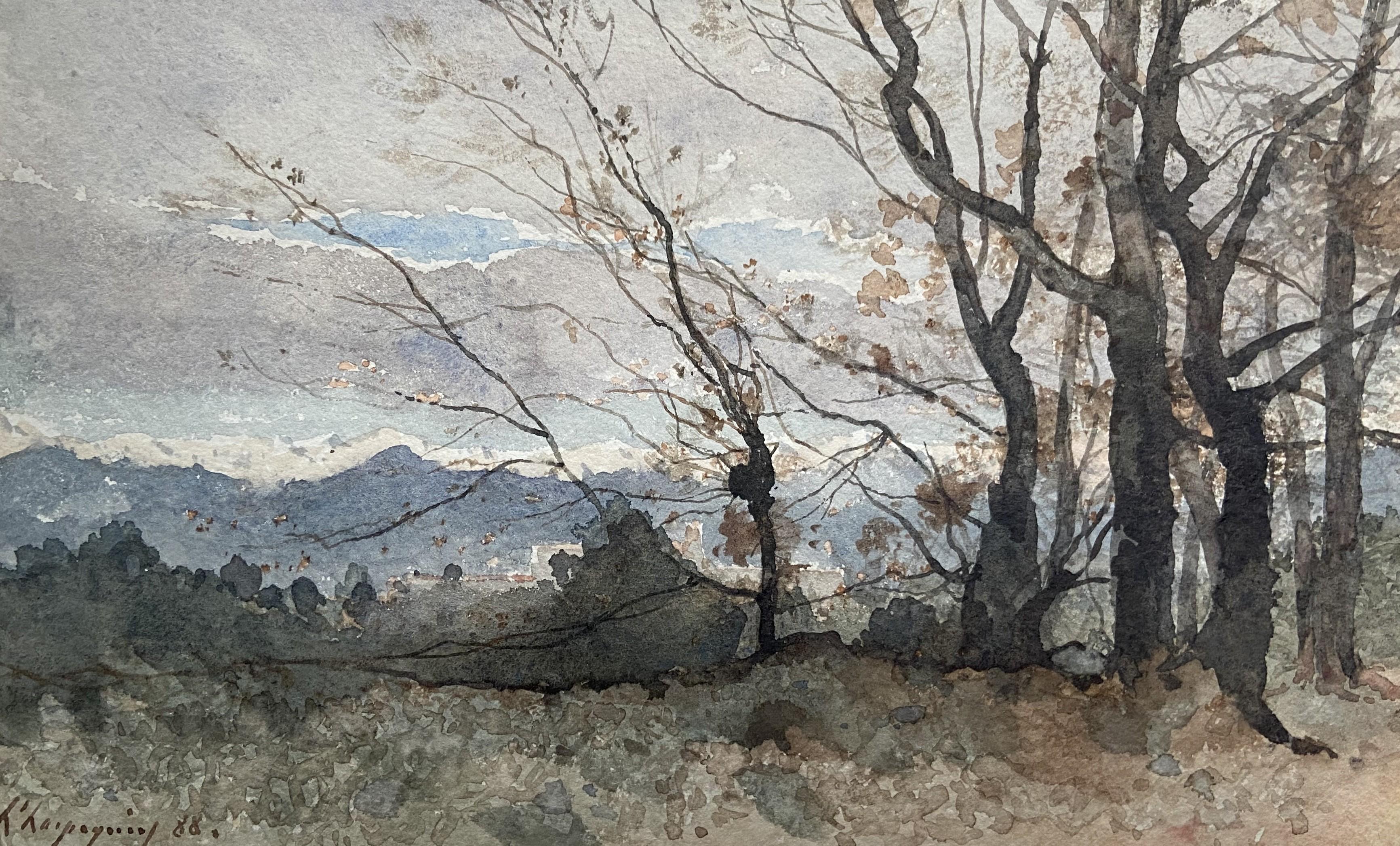 Henri Harpignies (1819-1916) Eine Landschaft im Winter, 1888, signiertes Aquarell im Angebot 4
