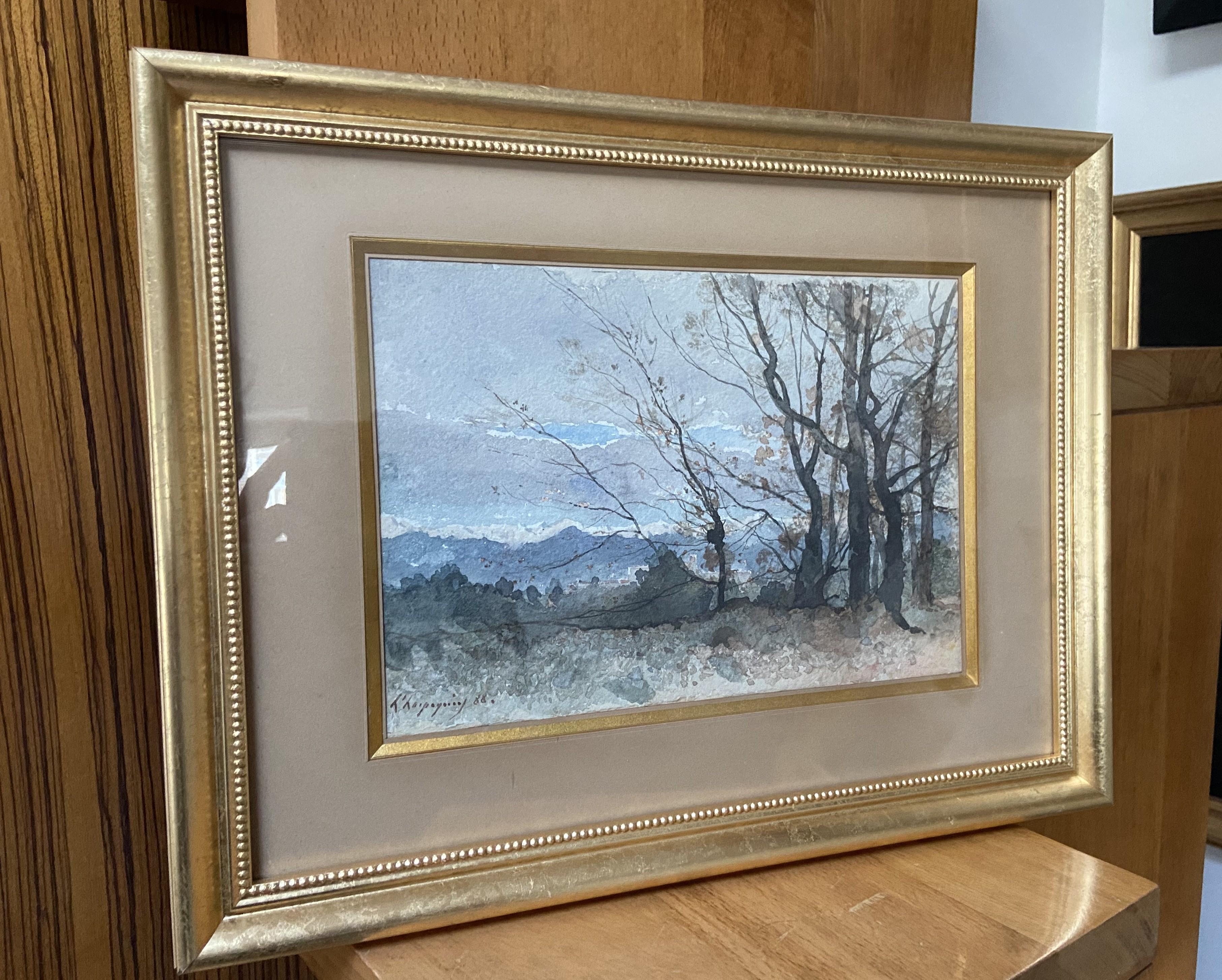 Henri Harpignies (1819-1916) A Landscape in winter, 1888, signed watercolor For Sale 8