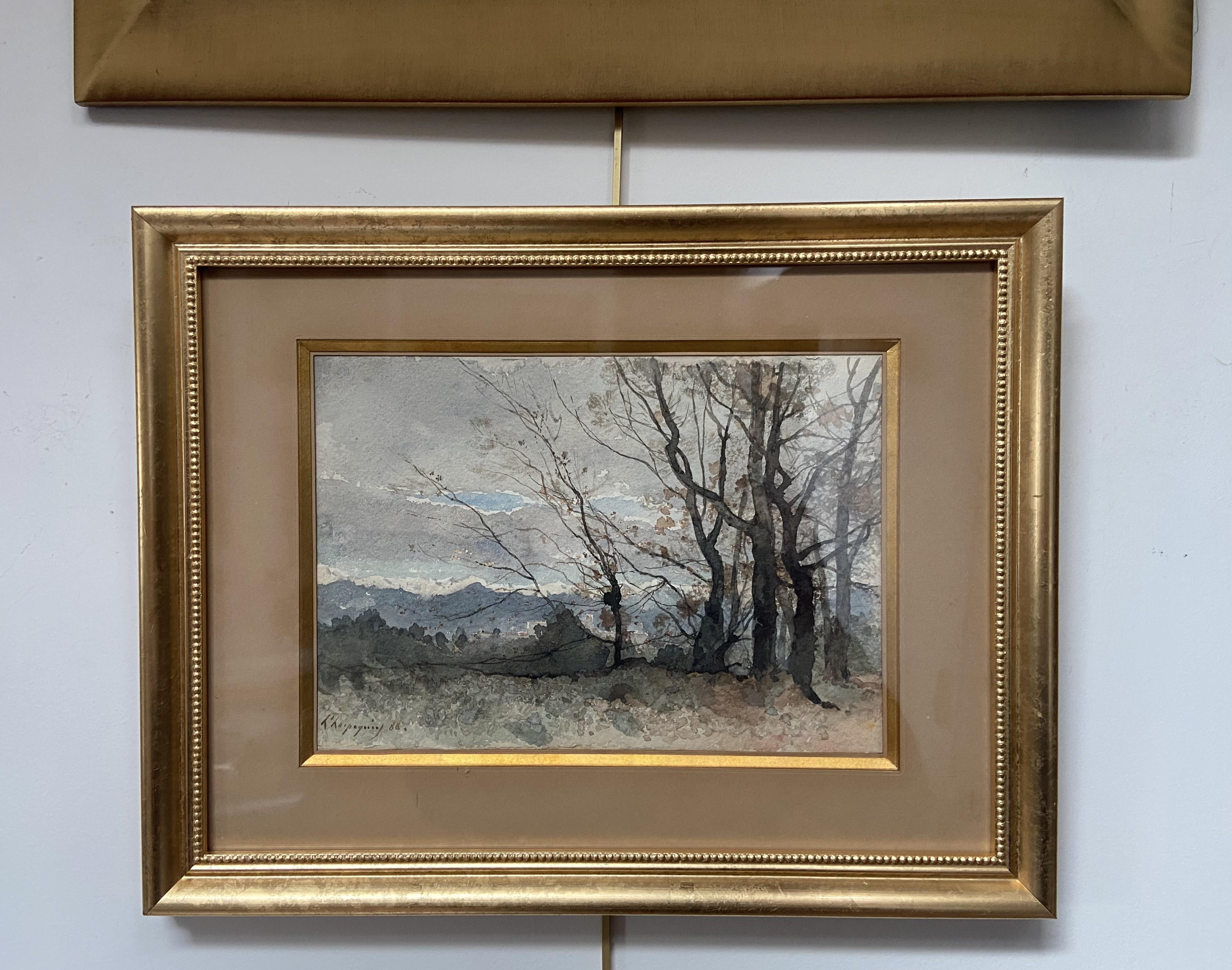 Henri Harpignies (1819-1916) Eine Landschaft im Winter, 1888, signiertes Aquarell im Angebot 6