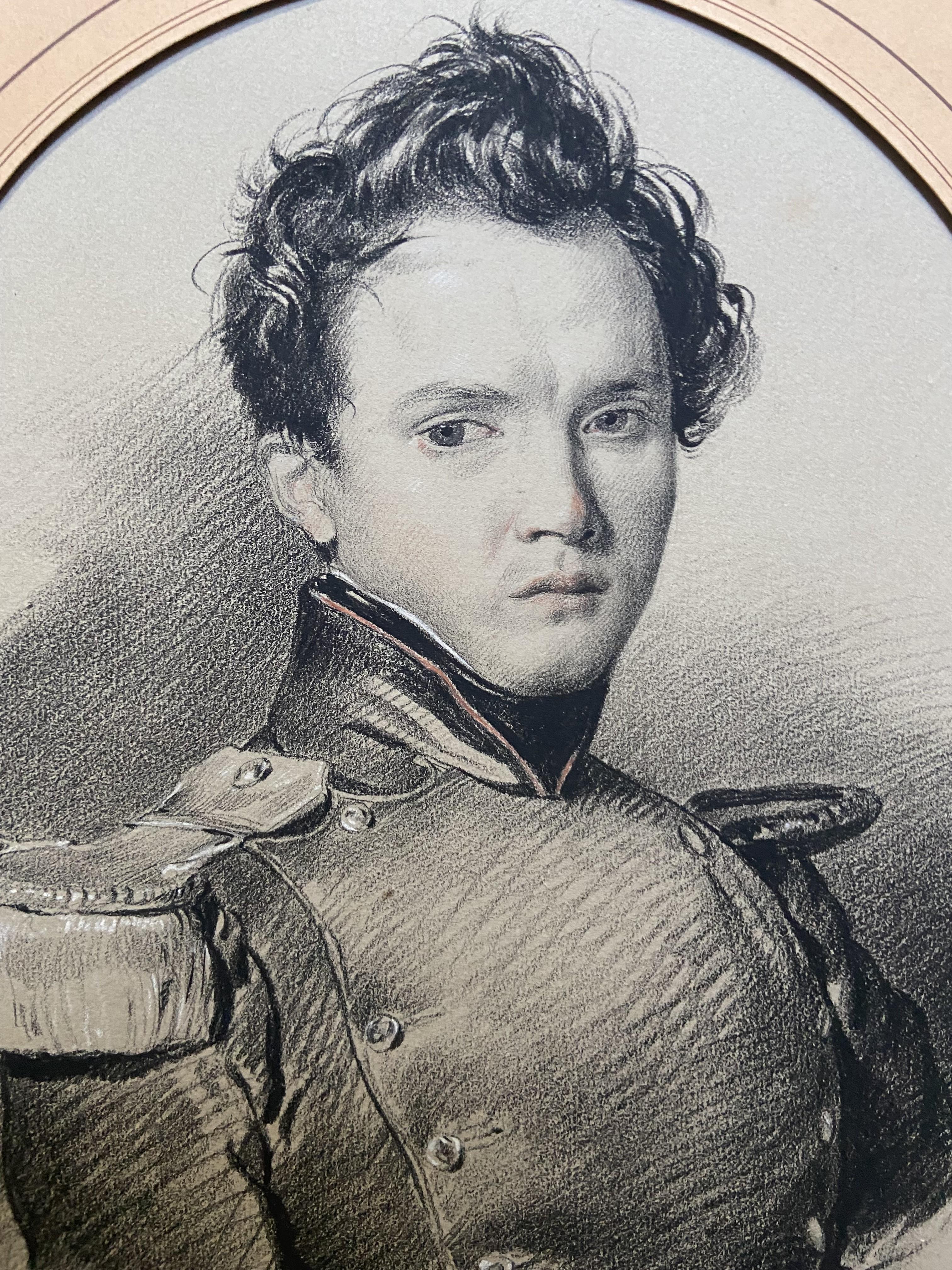 French School 19th Century, Portrait of a young soldier, dated 1830, drawing For Sale 1