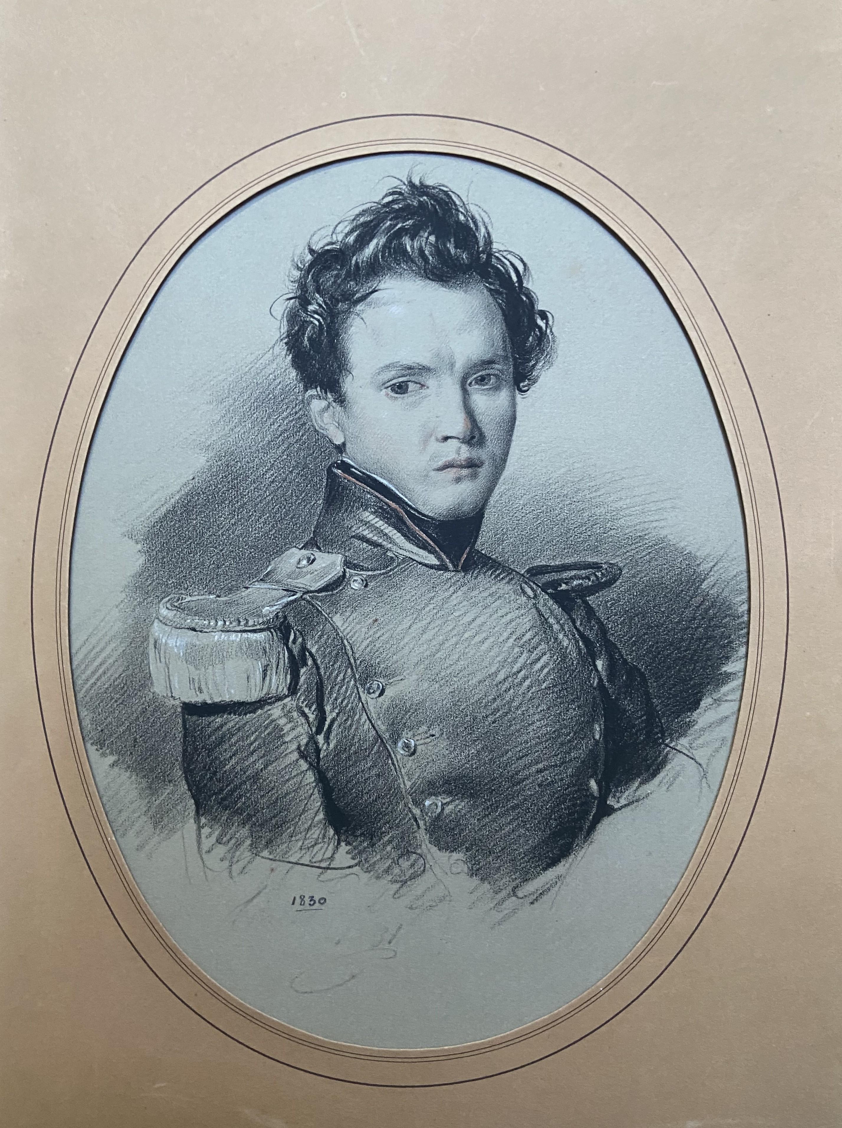 French School 19th Century, Portrait of a young soldier, dated 1830, drawing For Sale 4