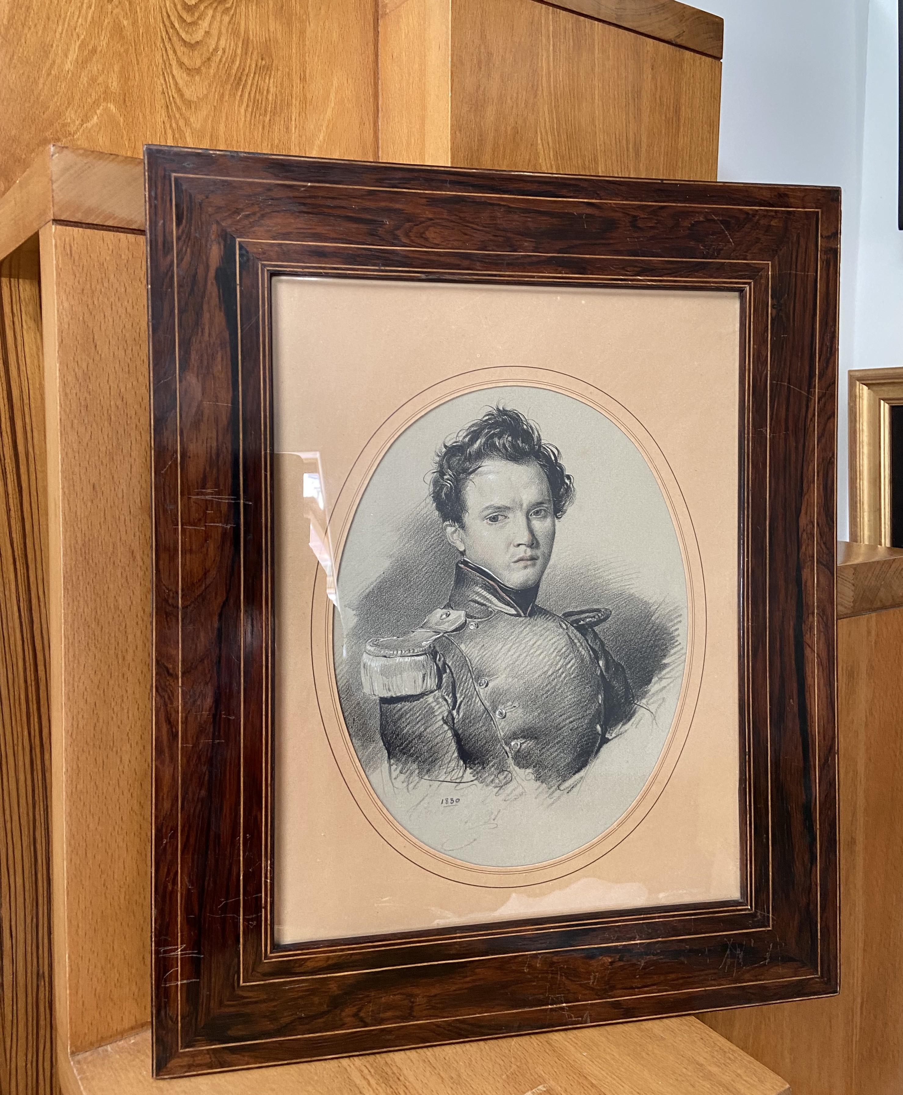 French School 19th Century, Portrait of a young soldier, dated 1830, drawing For Sale 8