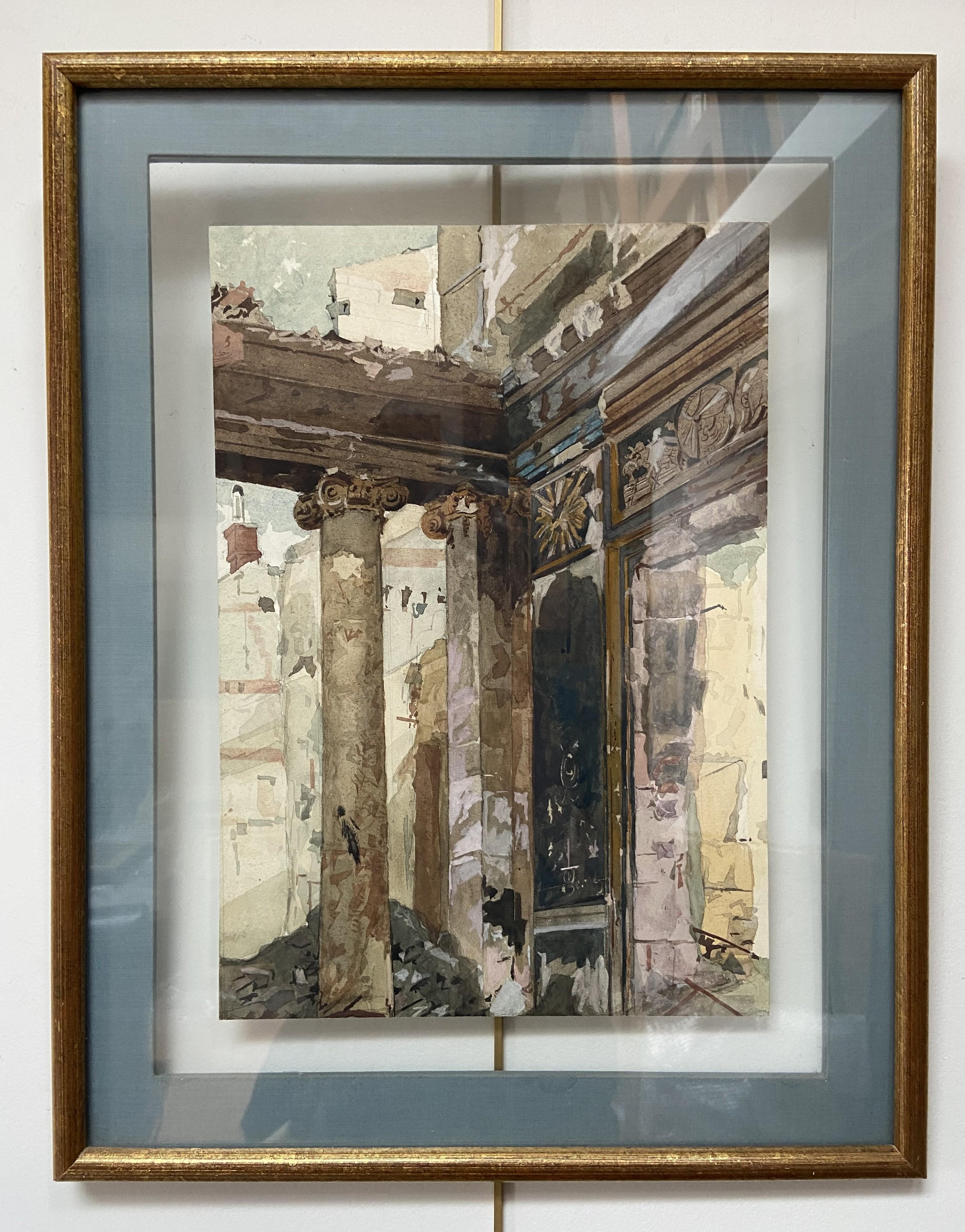 20th century French school, Colonnade in ruins, watercolor - Art by Unknown