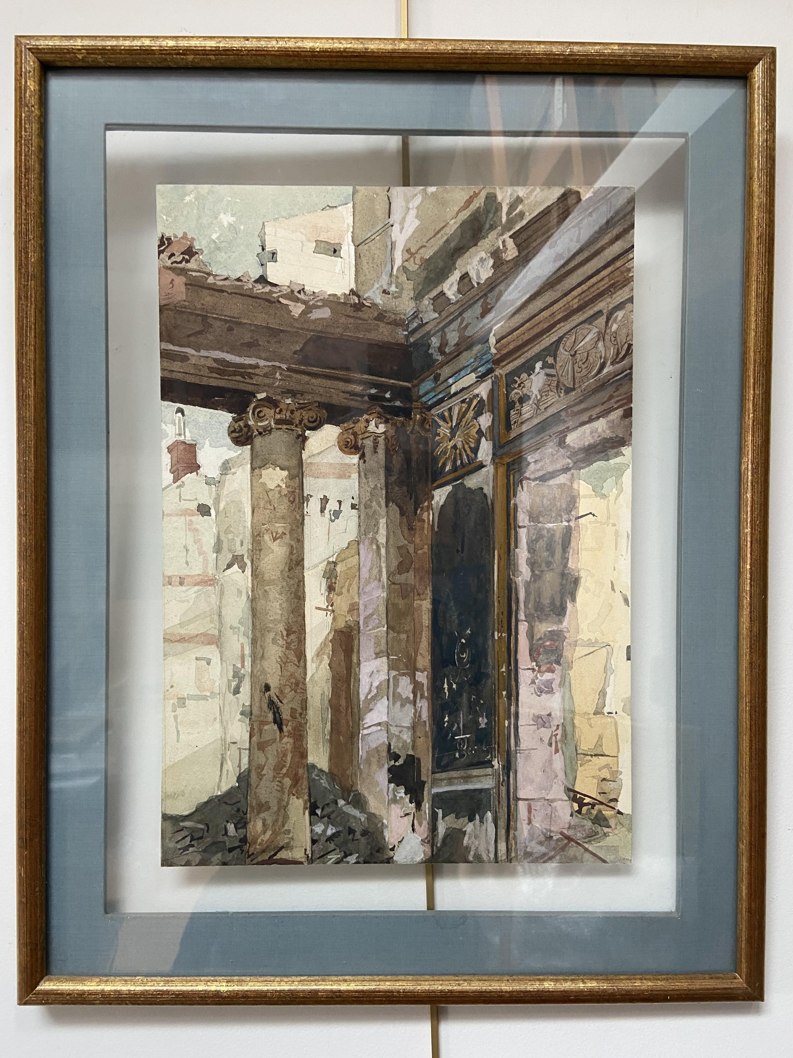 20th century French school, Colonnade in ruins, watercolor For Sale 2