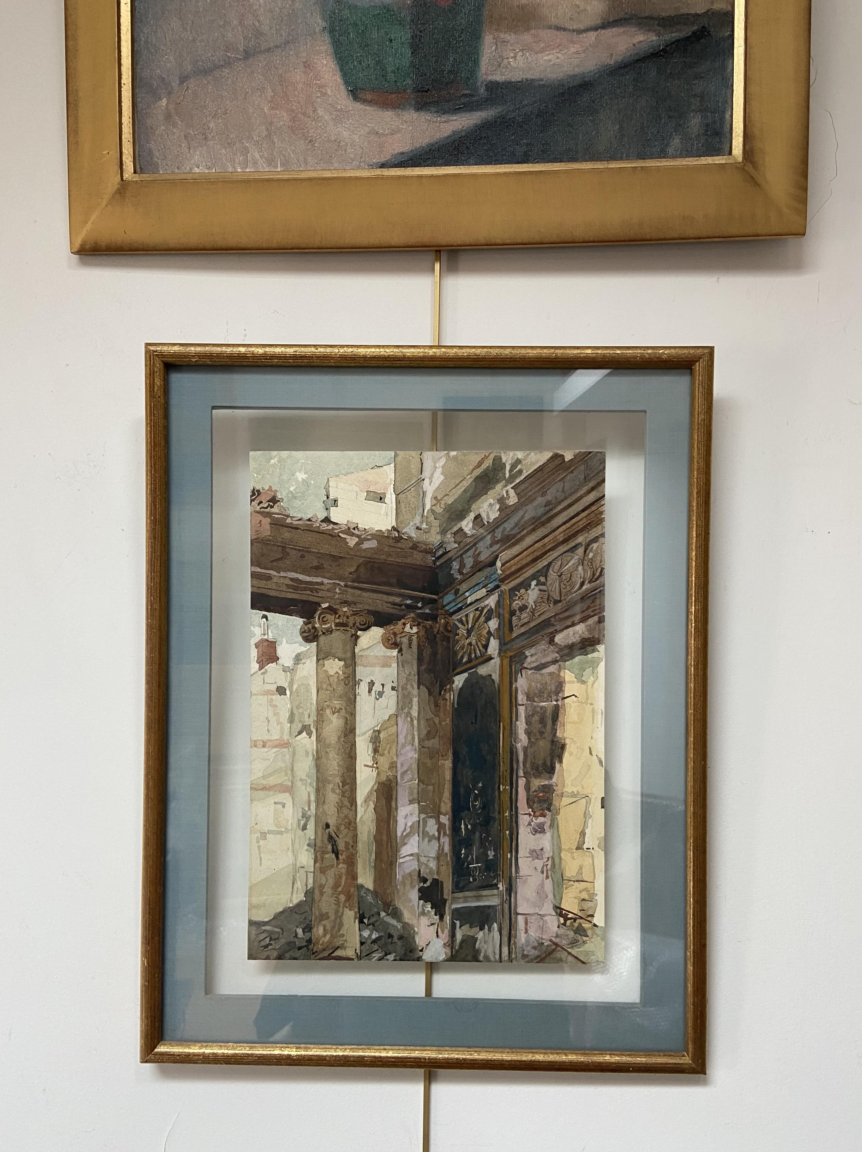 20th century French school, Colonnade in ruins, watercolor For Sale 4