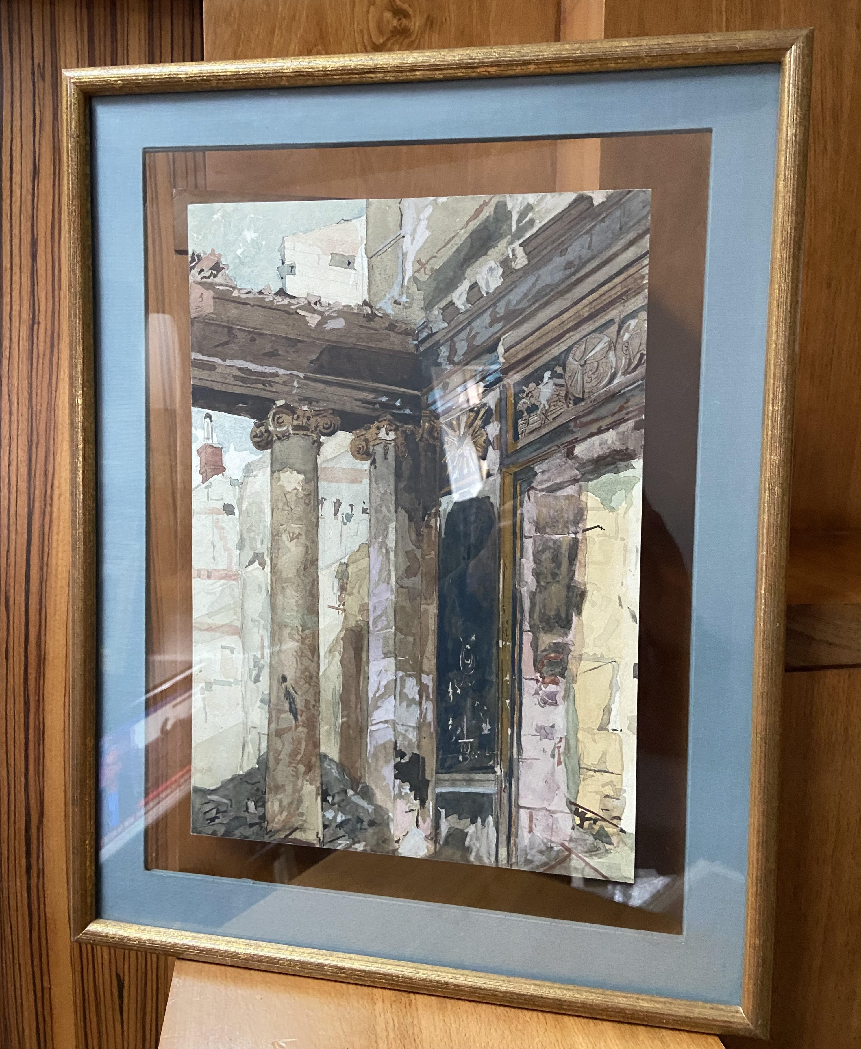 20th century French school, Colonnade in ruins, watercolor For Sale 6