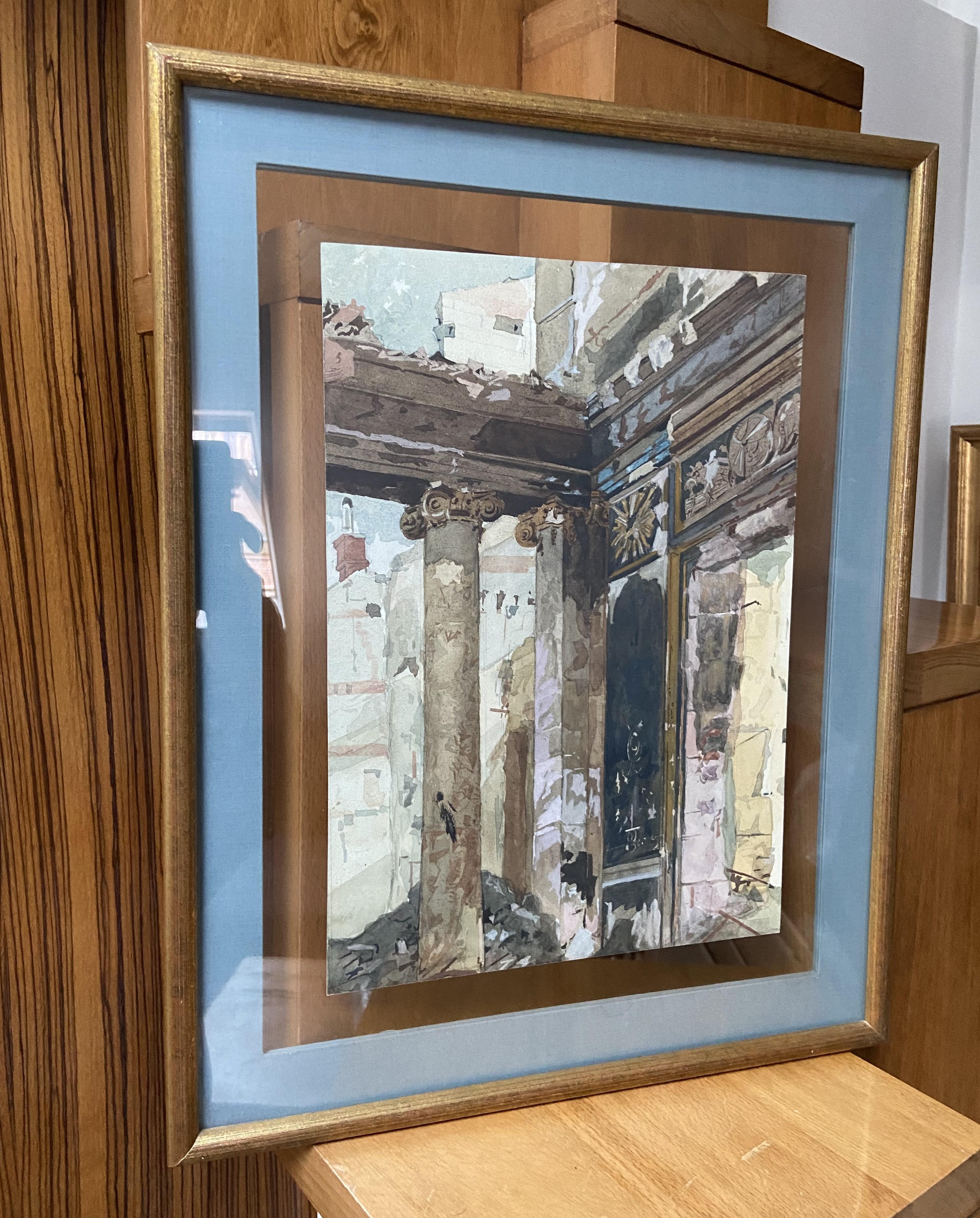 École française du 20e siècle, colonnade en ruines, aquarelle en vente 7