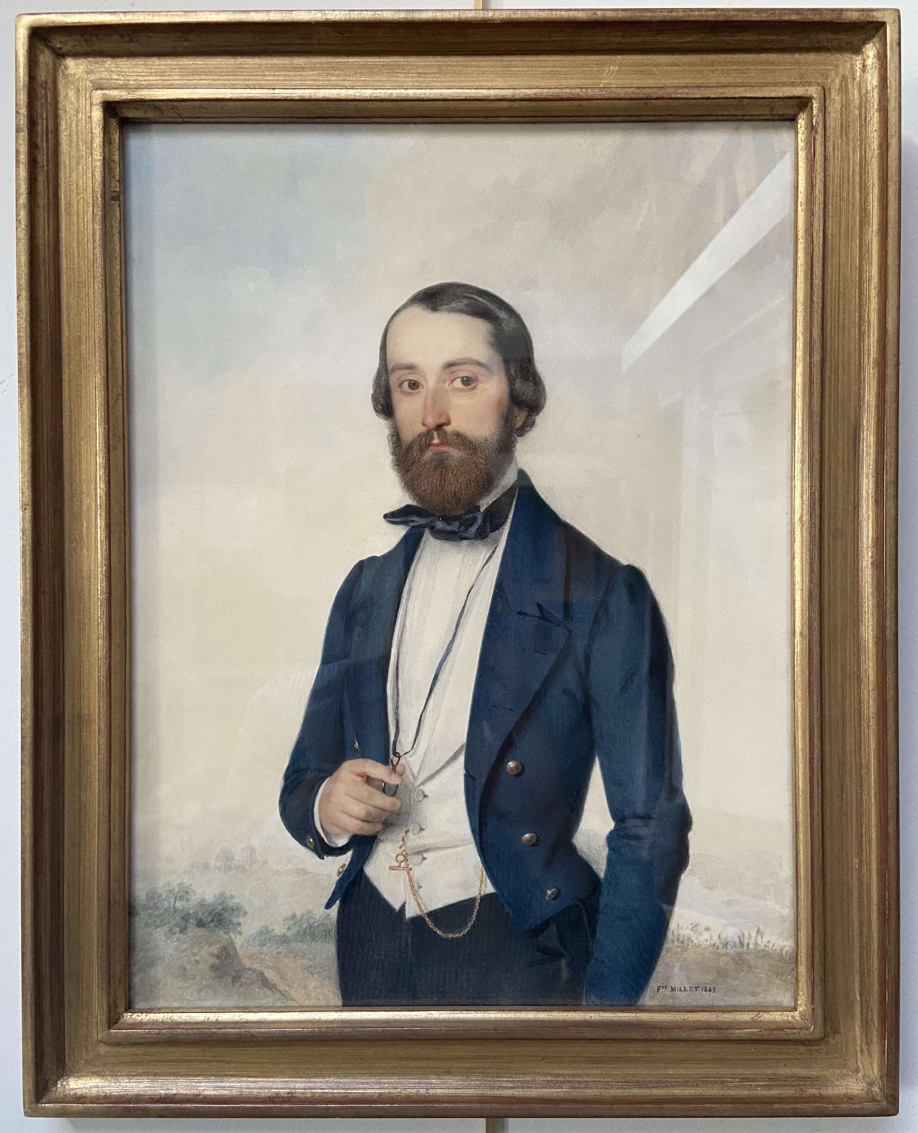 Frédéric Millet (1786-1859) Portrait d'un gentilhomme, 1849 aquarelle signée   en vente 1