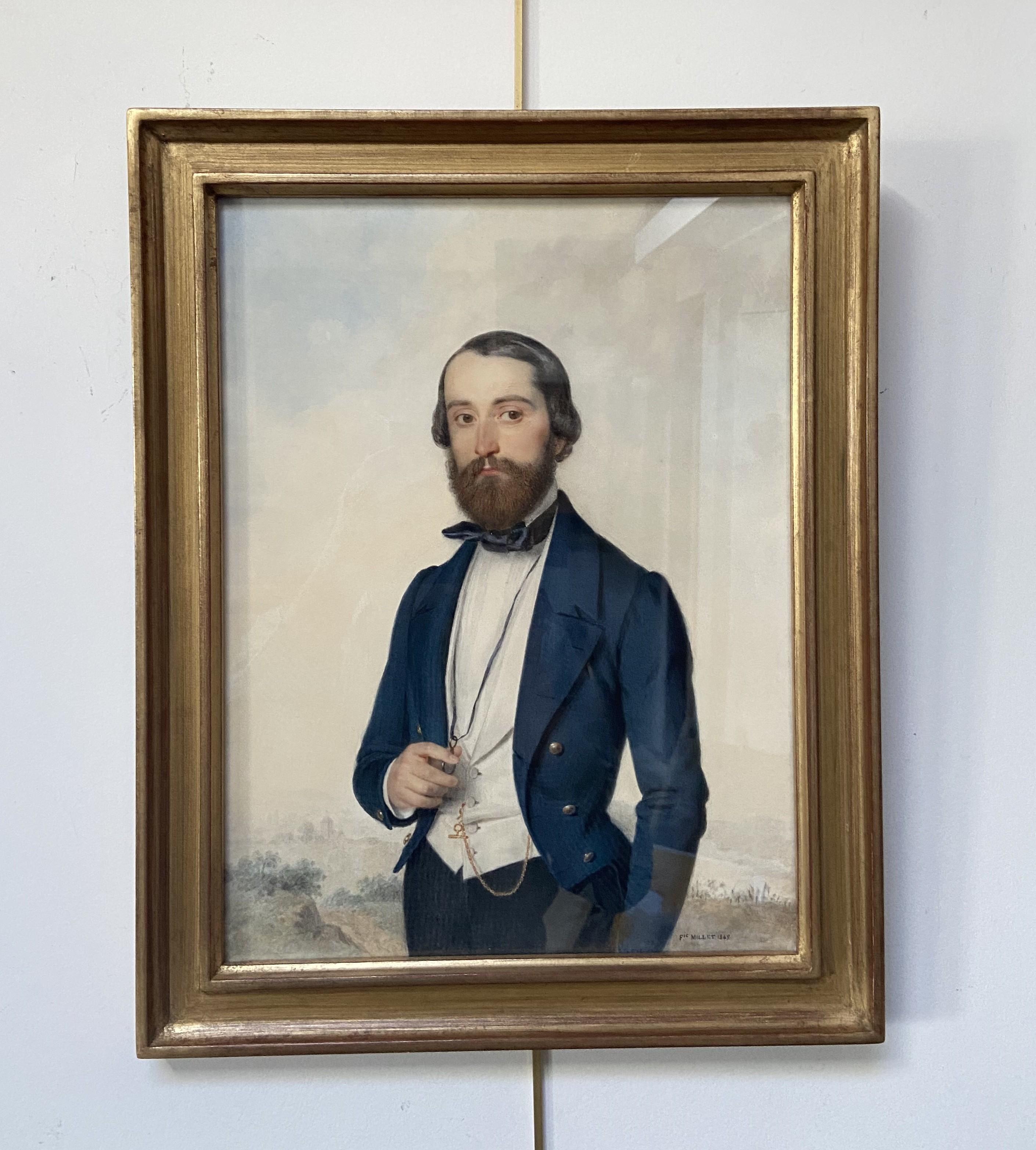 Frédéric Millet (1786-1859) Portrait of a gentleman, 1849 watercolor signed   For Sale 5