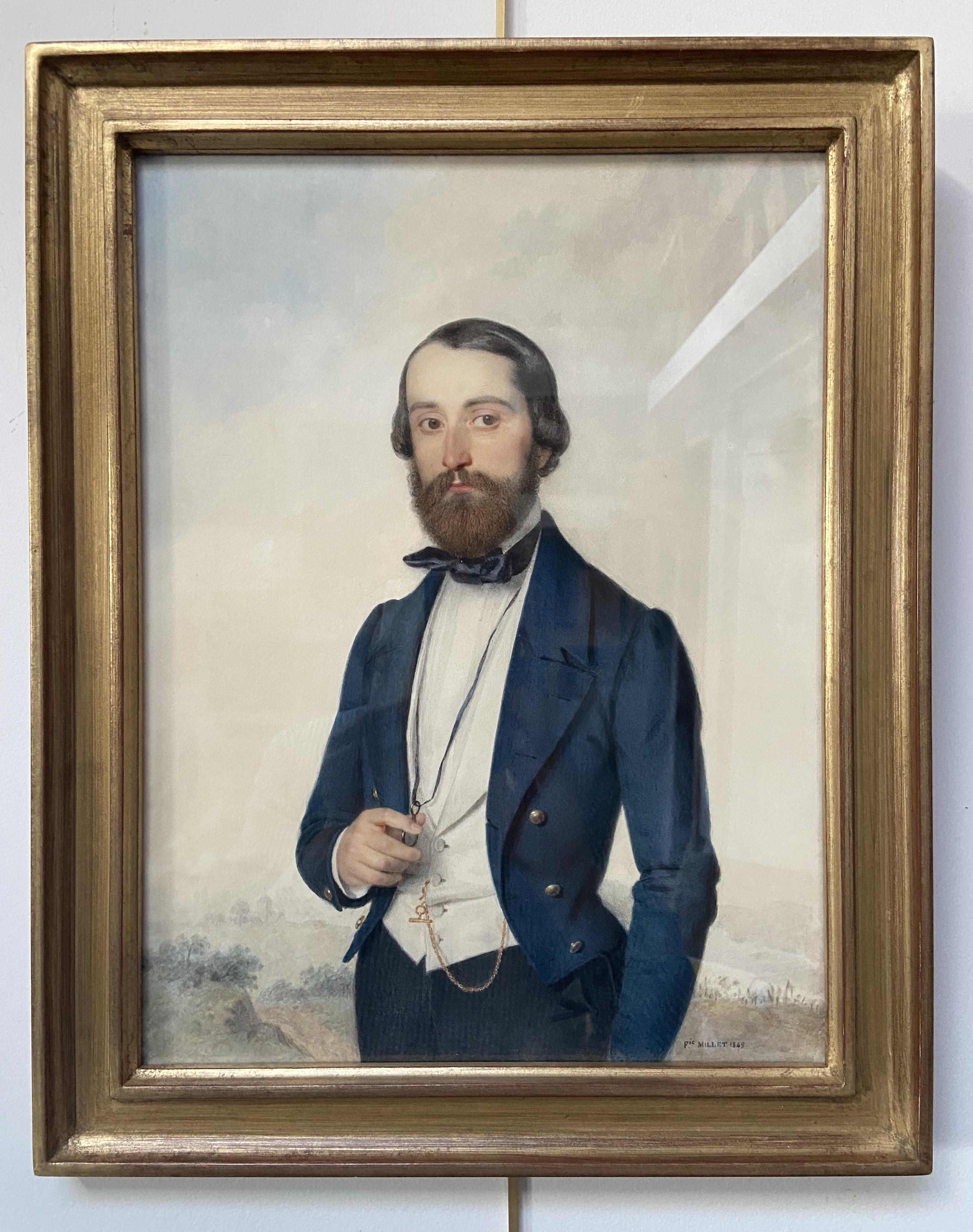 Frédéric Millet (1786-1859) Portrait of a gentleman, 1849 watercolor signed   For Sale 3