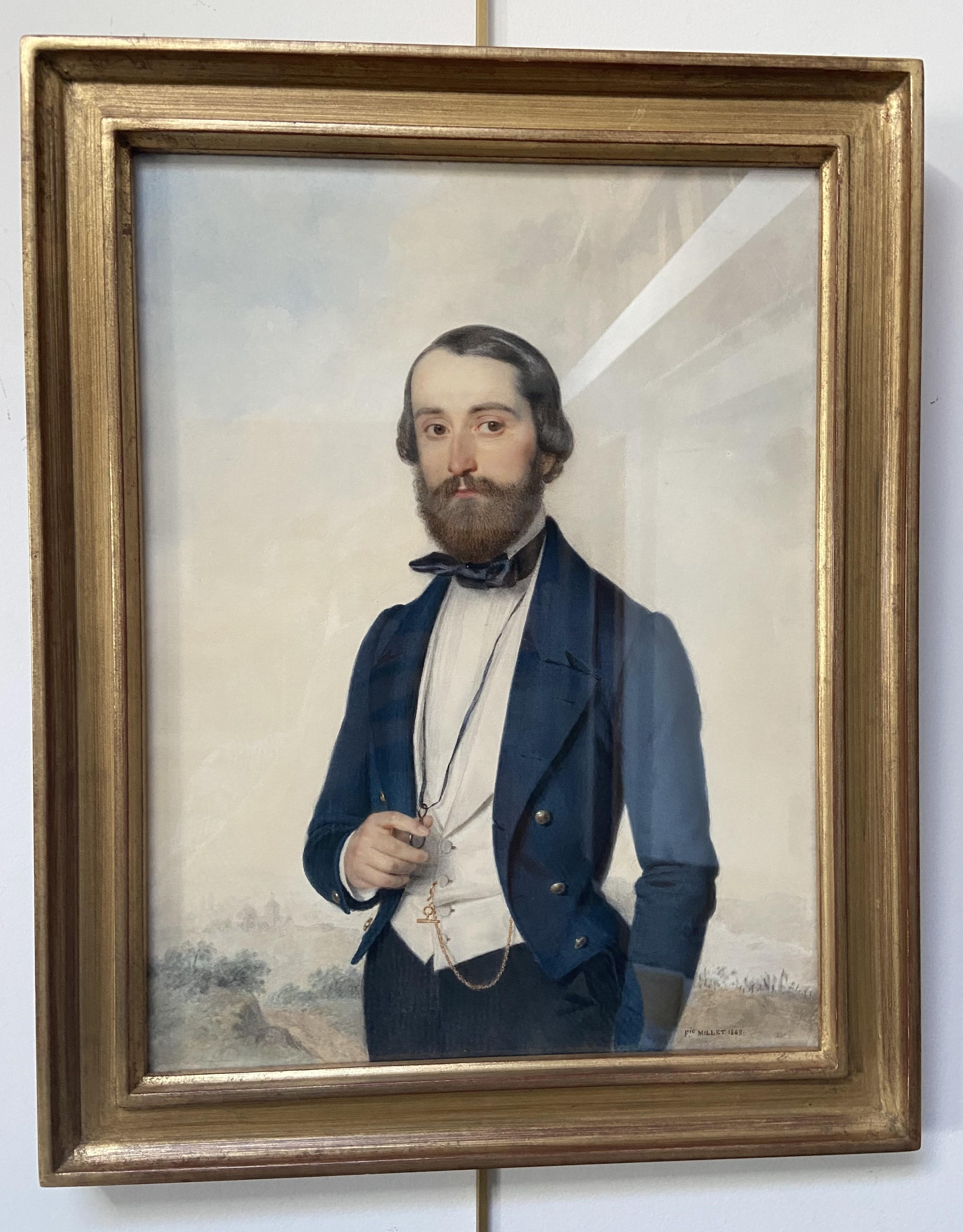 Frédéric Millet (1786-1859) Porträt eines Herrn, 1849 Aquarell signiert   im Angebot 4