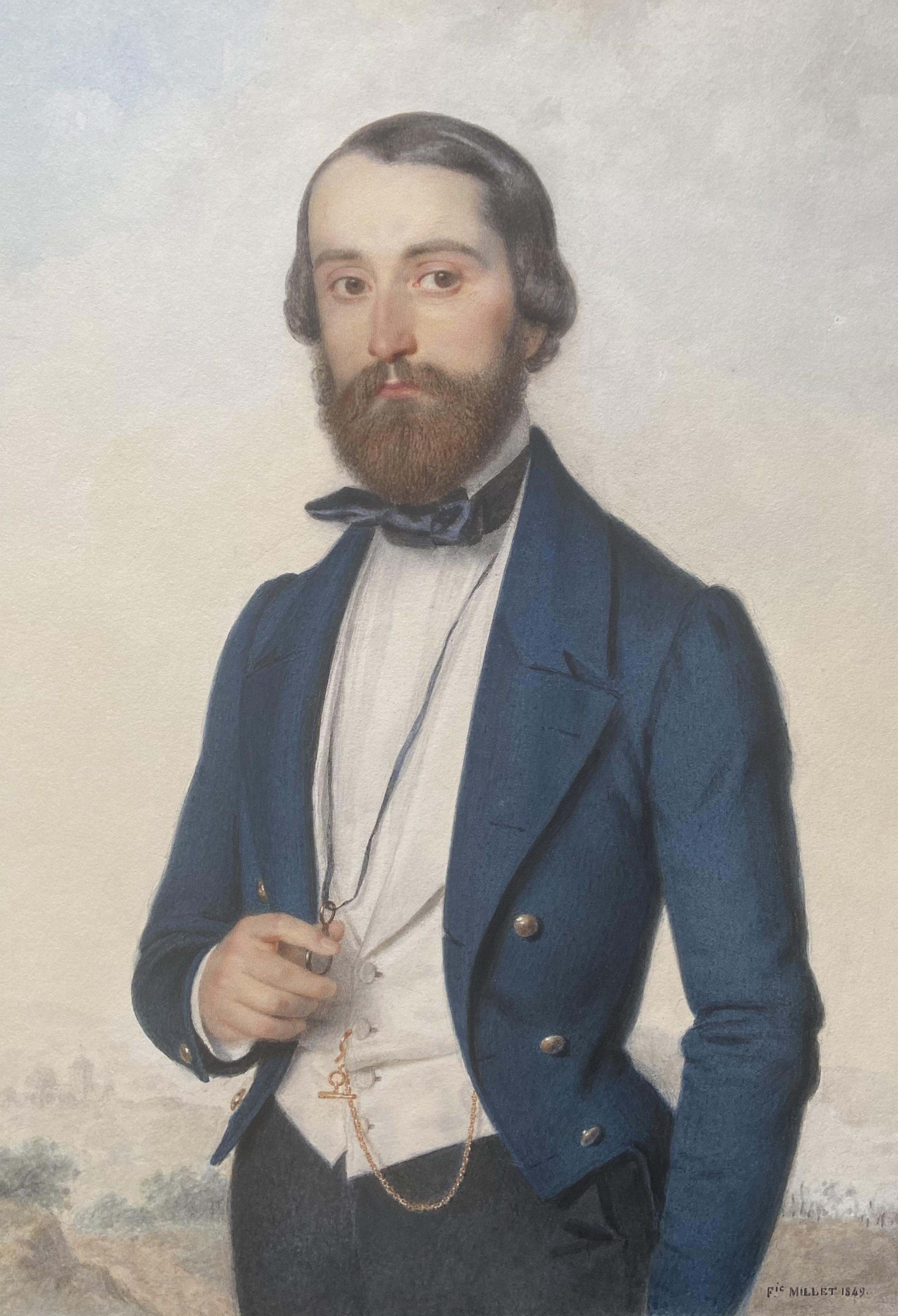 Frédéric Millet (1786-1859) Portrait of a gentleman, 1849 watercolor signed   For Sale 8