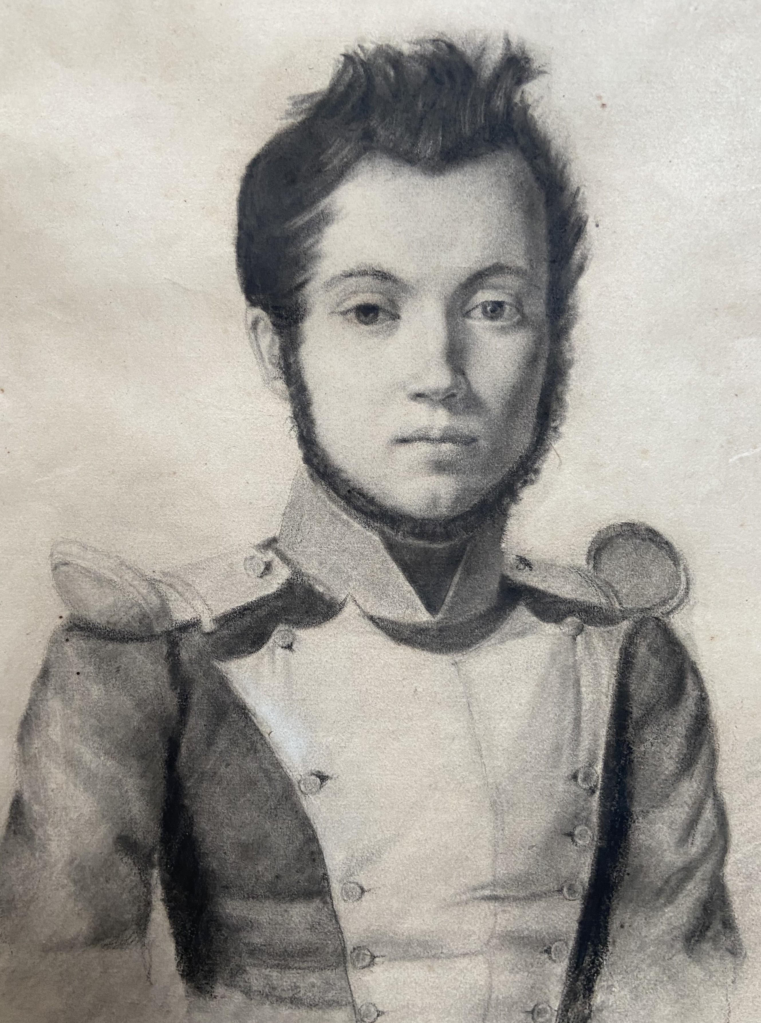 French Romantic school, Portrait of a young soldier, drawing For Sale 5