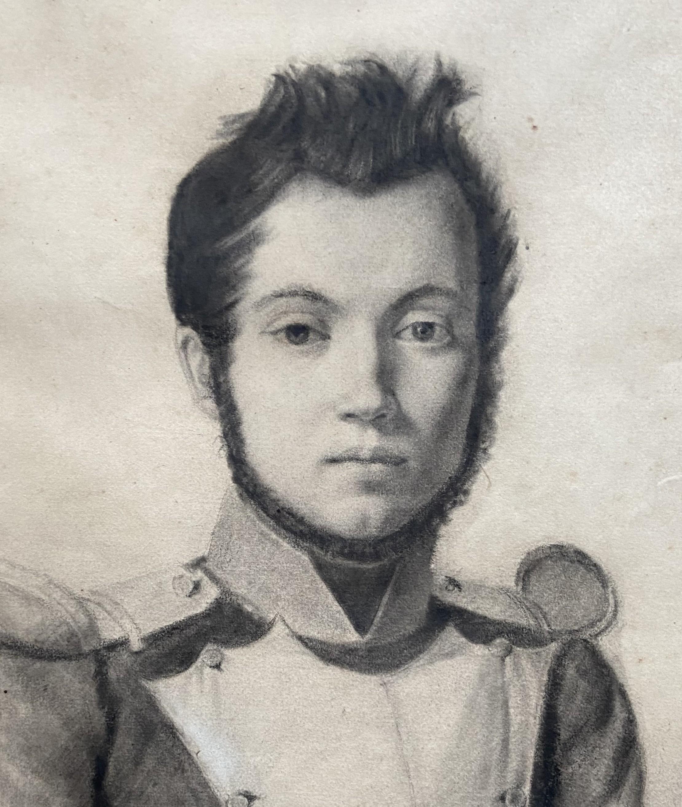 French Romantic school, Portrait of a young soldier, drawing For Sale 7