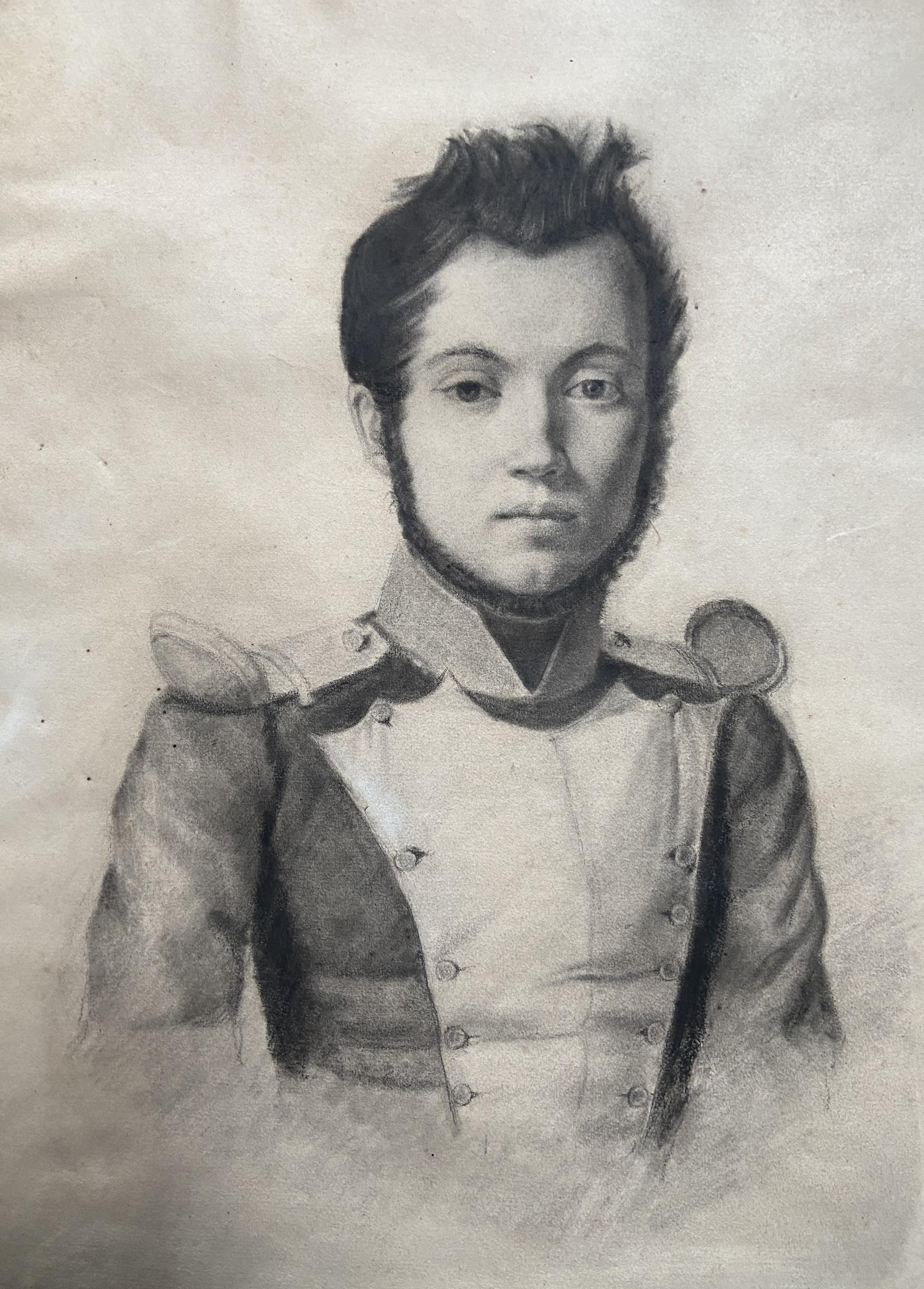 French Romantic school, Portrait of a young soldier, drawing For Sale 6