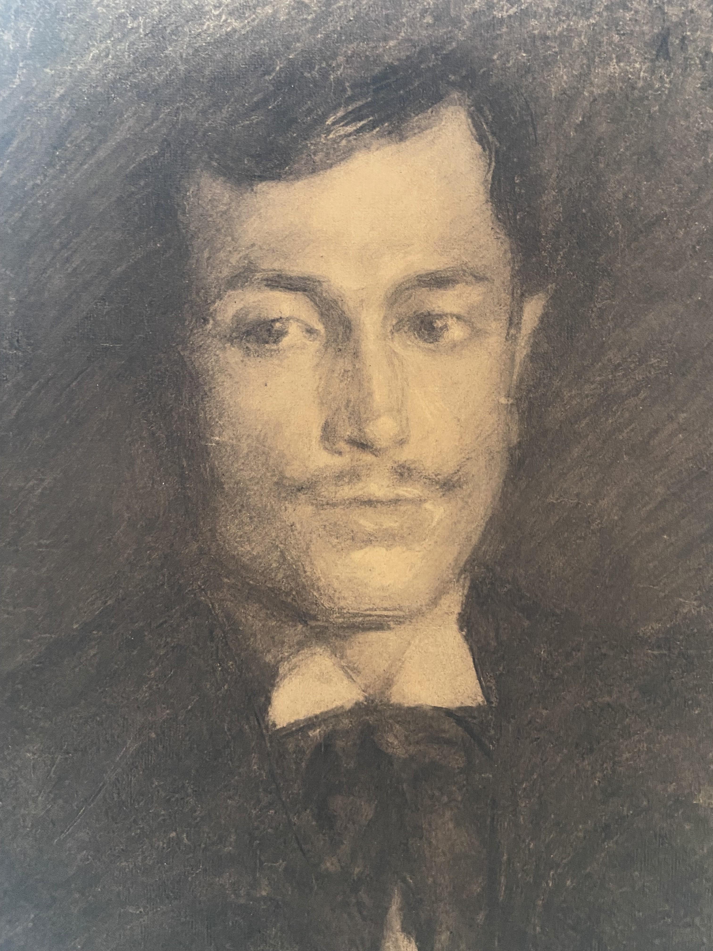 French school end of 19th Century, Portrait of a man, charcoal drawing - Symbolist Art by Unknown