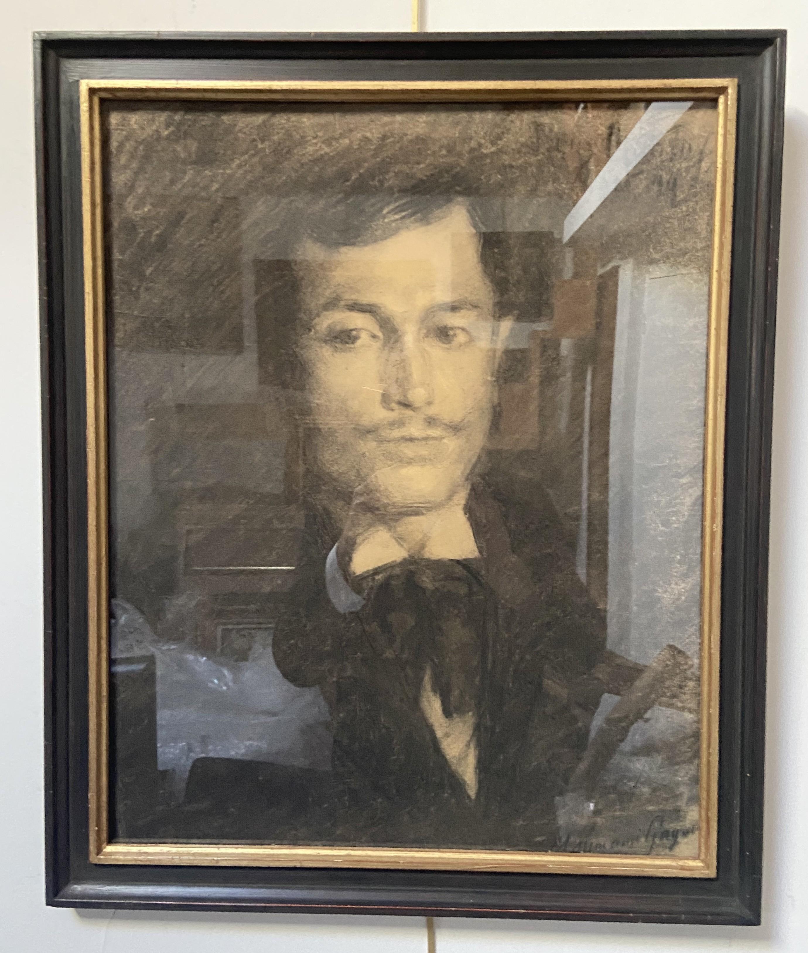 Escuela francesa finales del siglo XIX, Retrato de hombre, dibujo al carboncillo 8