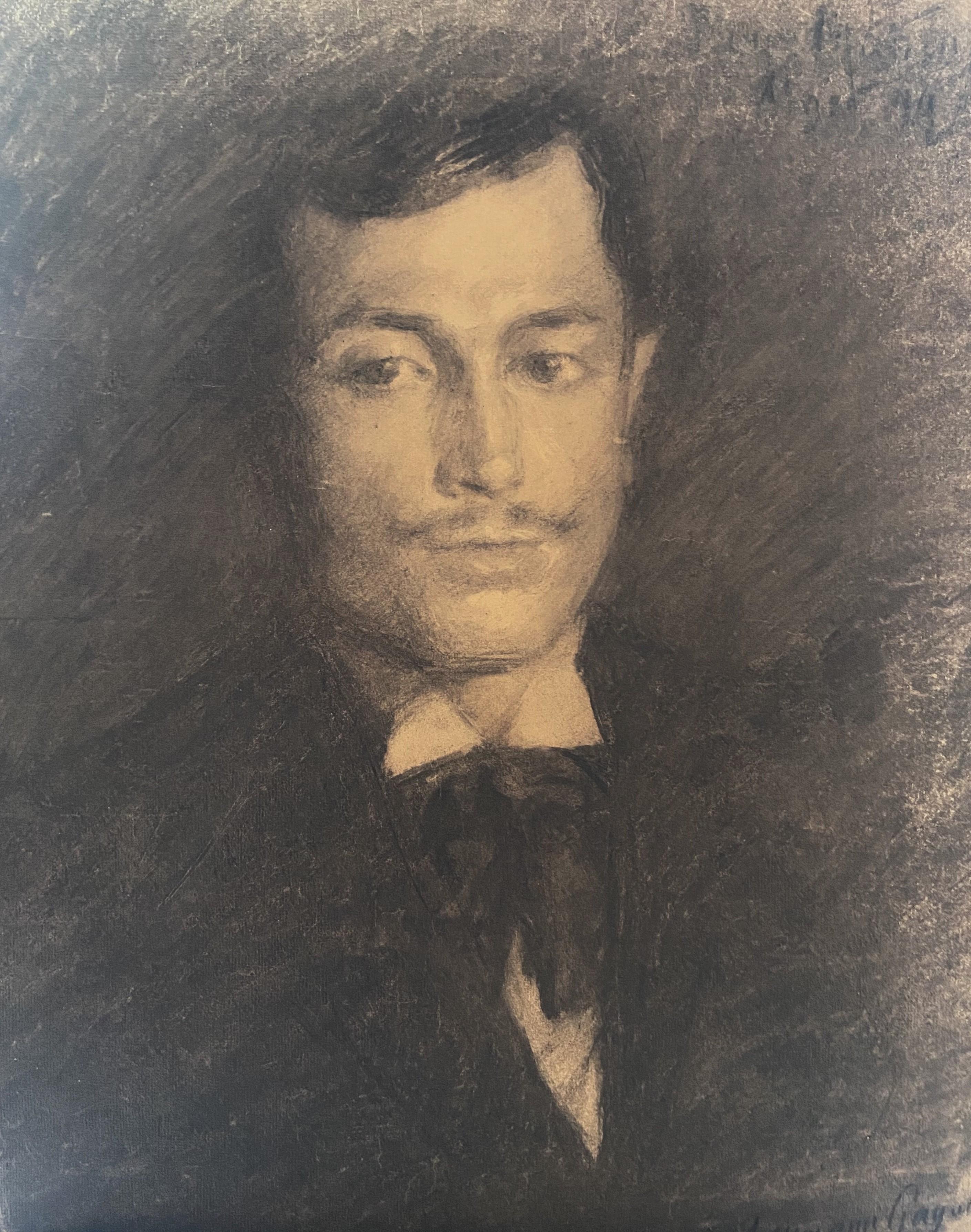 French school end of 19th Century, Portrait of a man, charcoal drawing For Sale 4