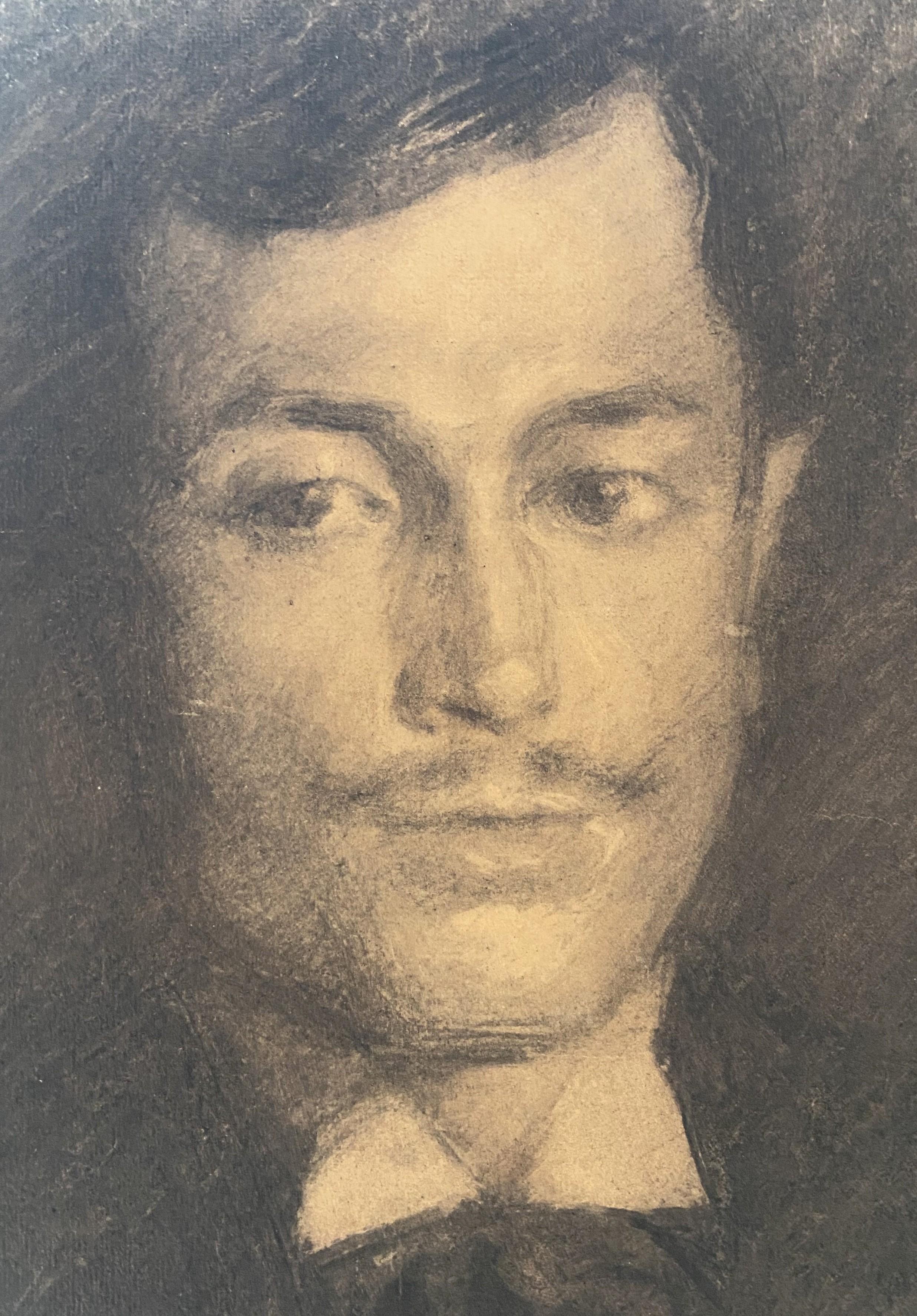 French school end of 19th Century, 
Portrait of a man, 
charcoal on paper
Signed ? and dated 94 (?) on the upper right
Dedicated 