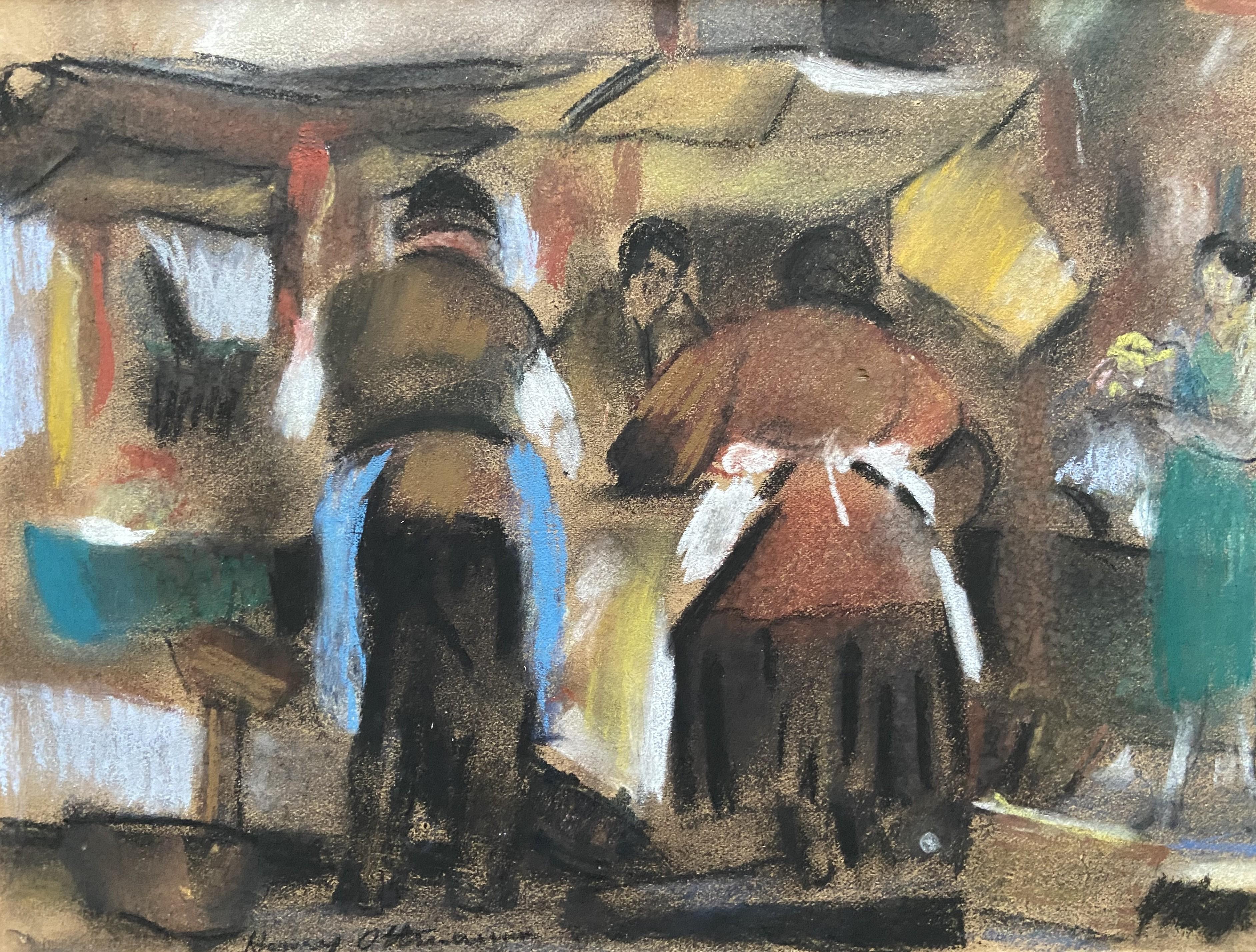 Henri Ottmann Landscape Art - Henry Ottmann (1877-1927) Étal de marché 1925, pastel signed