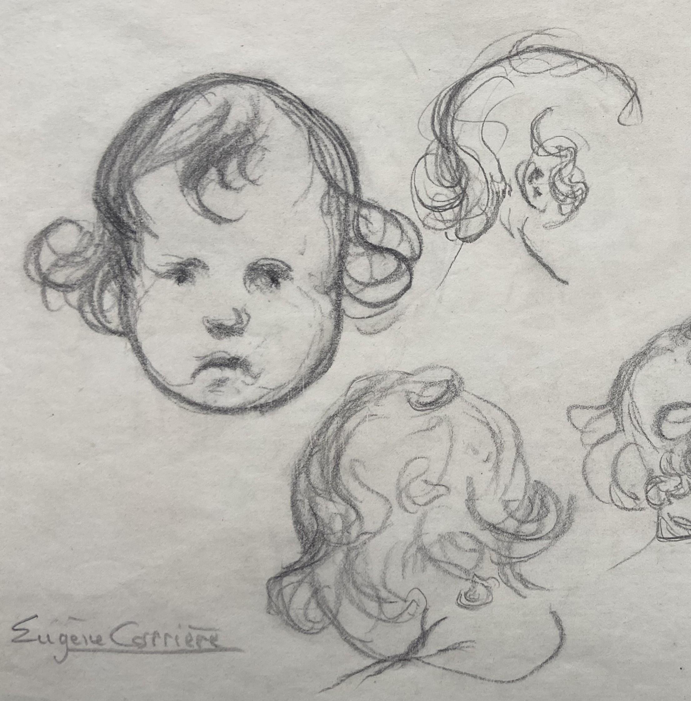 Eugène Carrière (1849-1906) Estudios de la cabeza de un bebé, dibujo firmado en venta 2