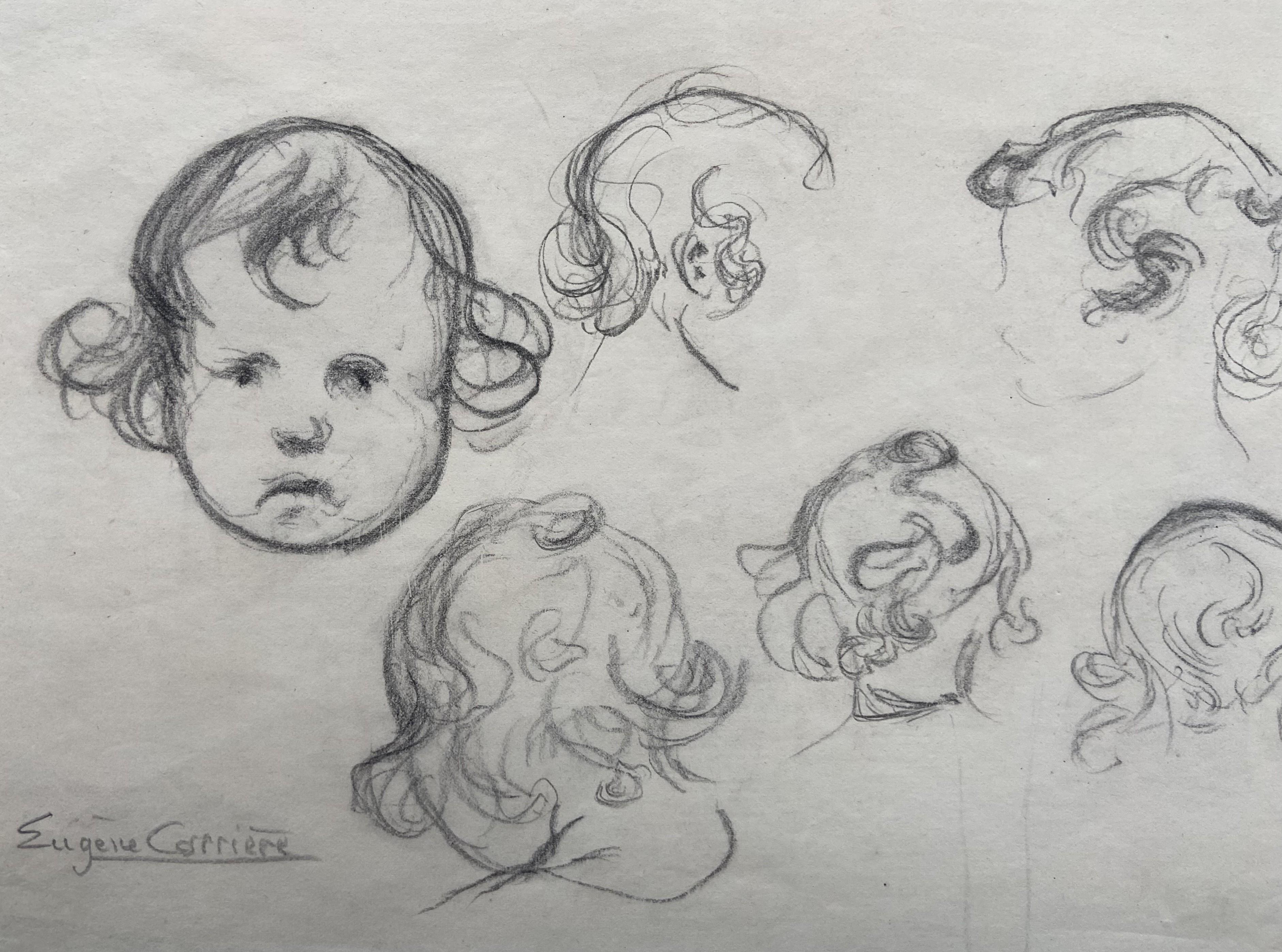 Eugène Carrière (1849-1906) Estudios de la cabeza de un bebé, dibujo firmado en venta 6