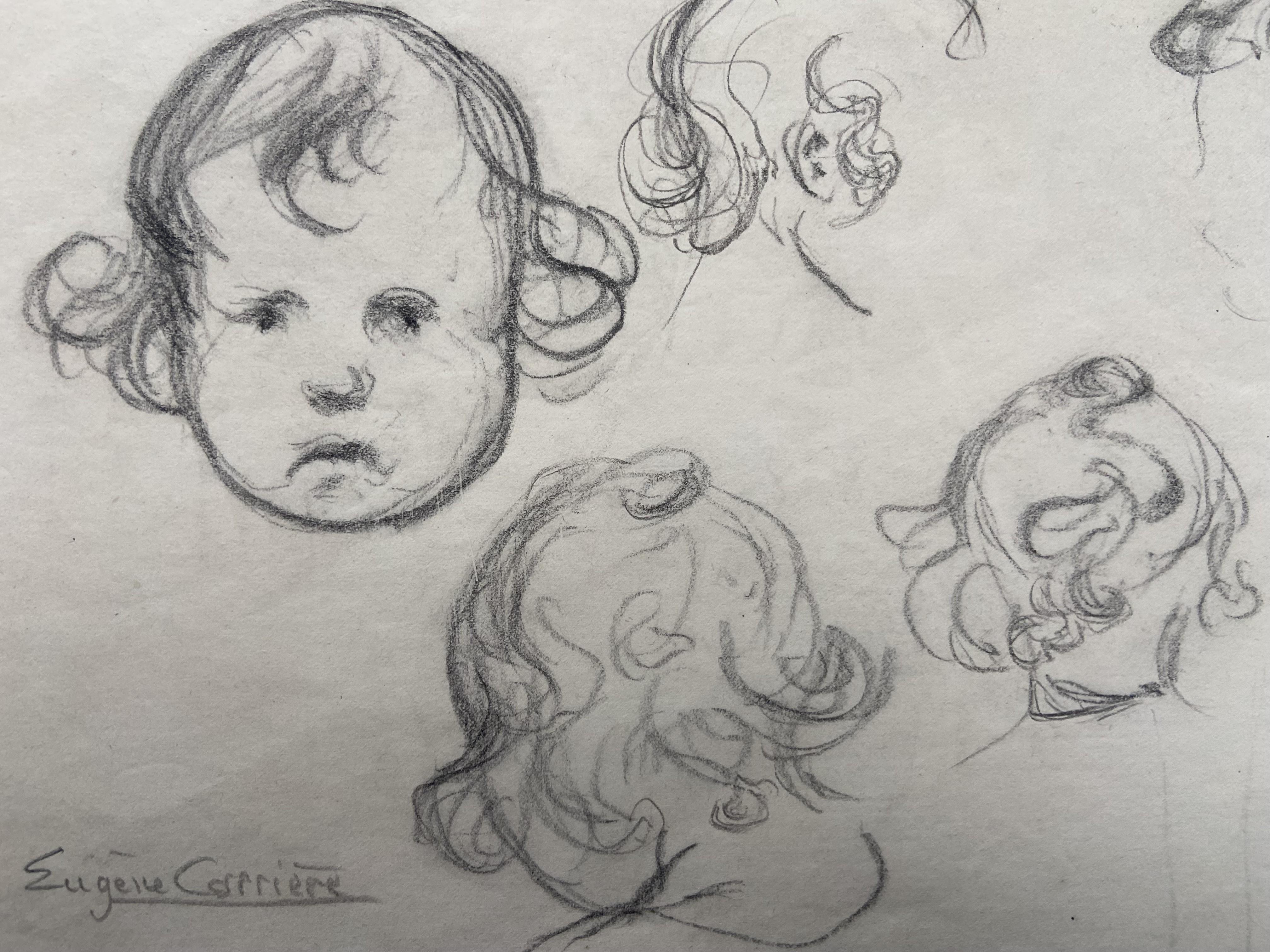 Eugène Carrière (1849-1906) Estudios de la cabeza de un bebé, dibujo firmado en venta 5