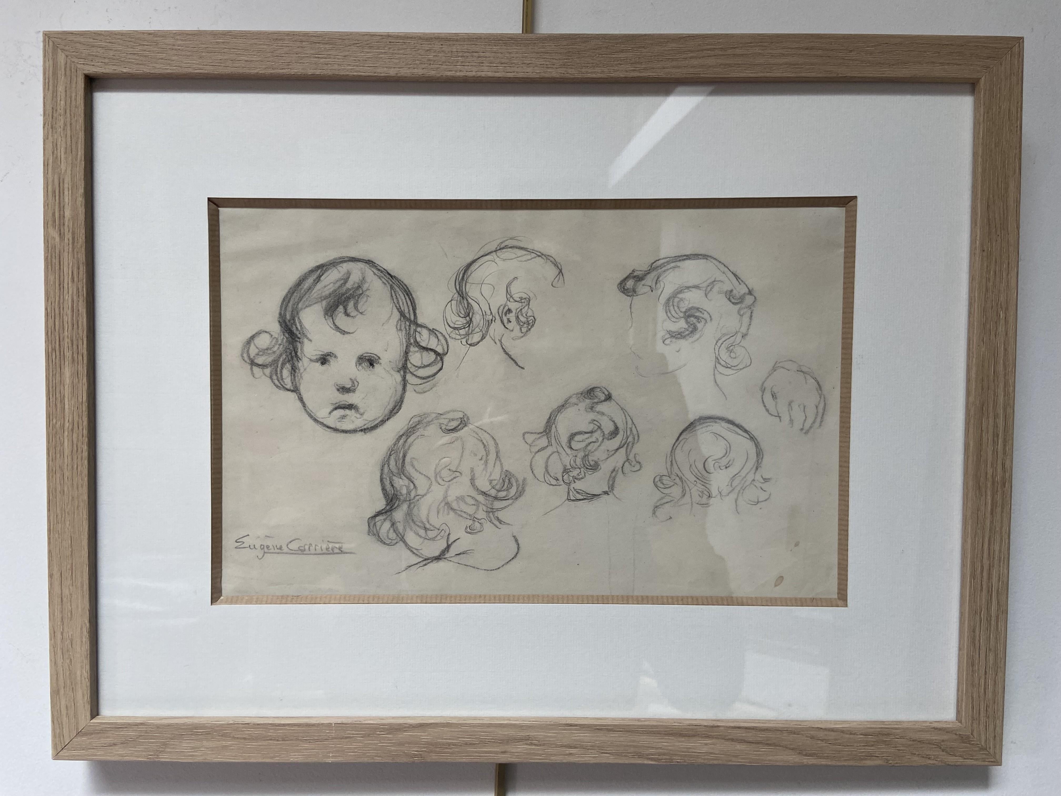 Eugène Carrière (1849-1906) Estudios de la cabeza de un bebé, dibujo firmado en venta 1