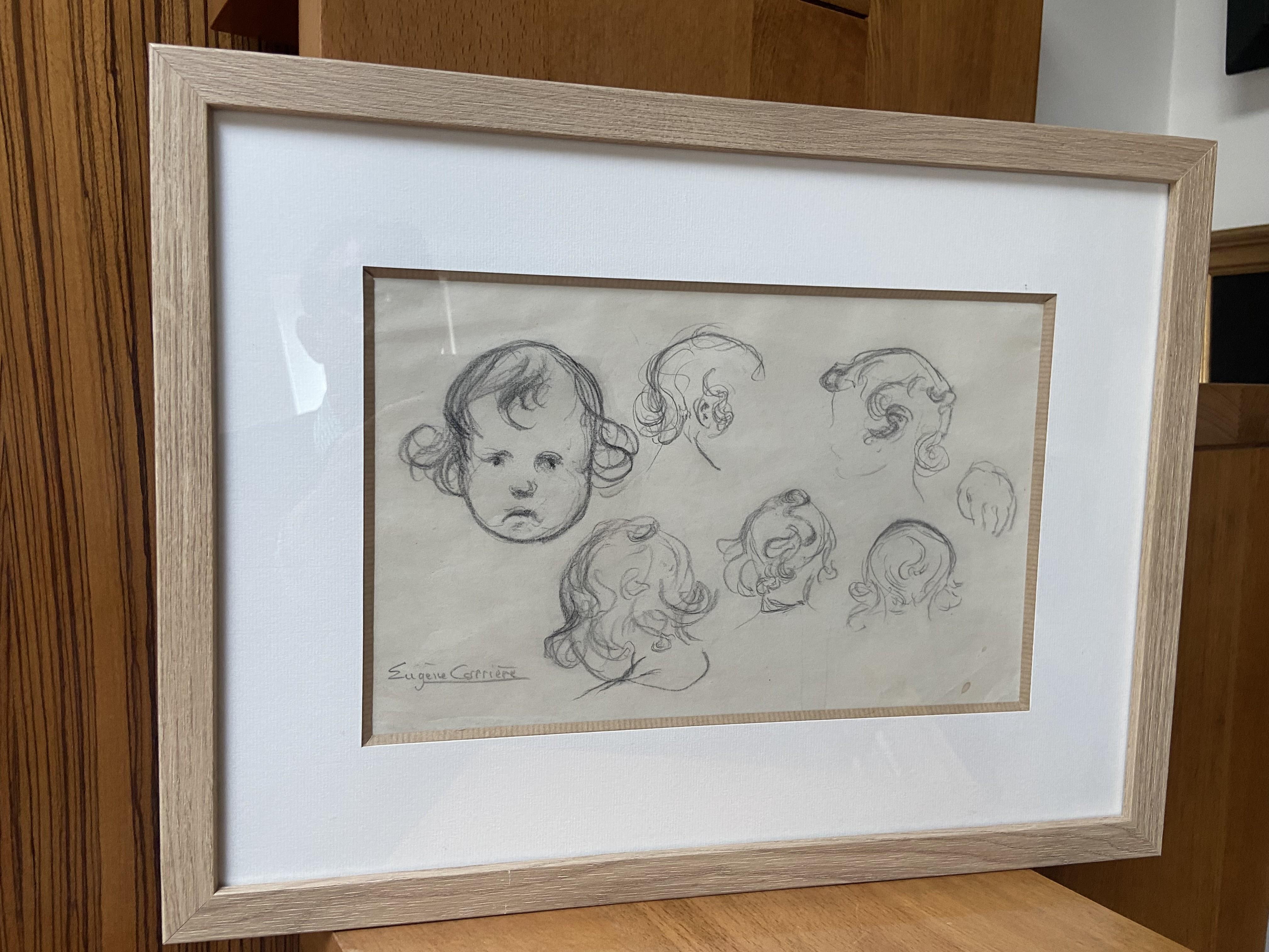 Eugène Carrière (1849-1906) Estudios de la cabeza de un bebé, dibujo firmado en venta 7