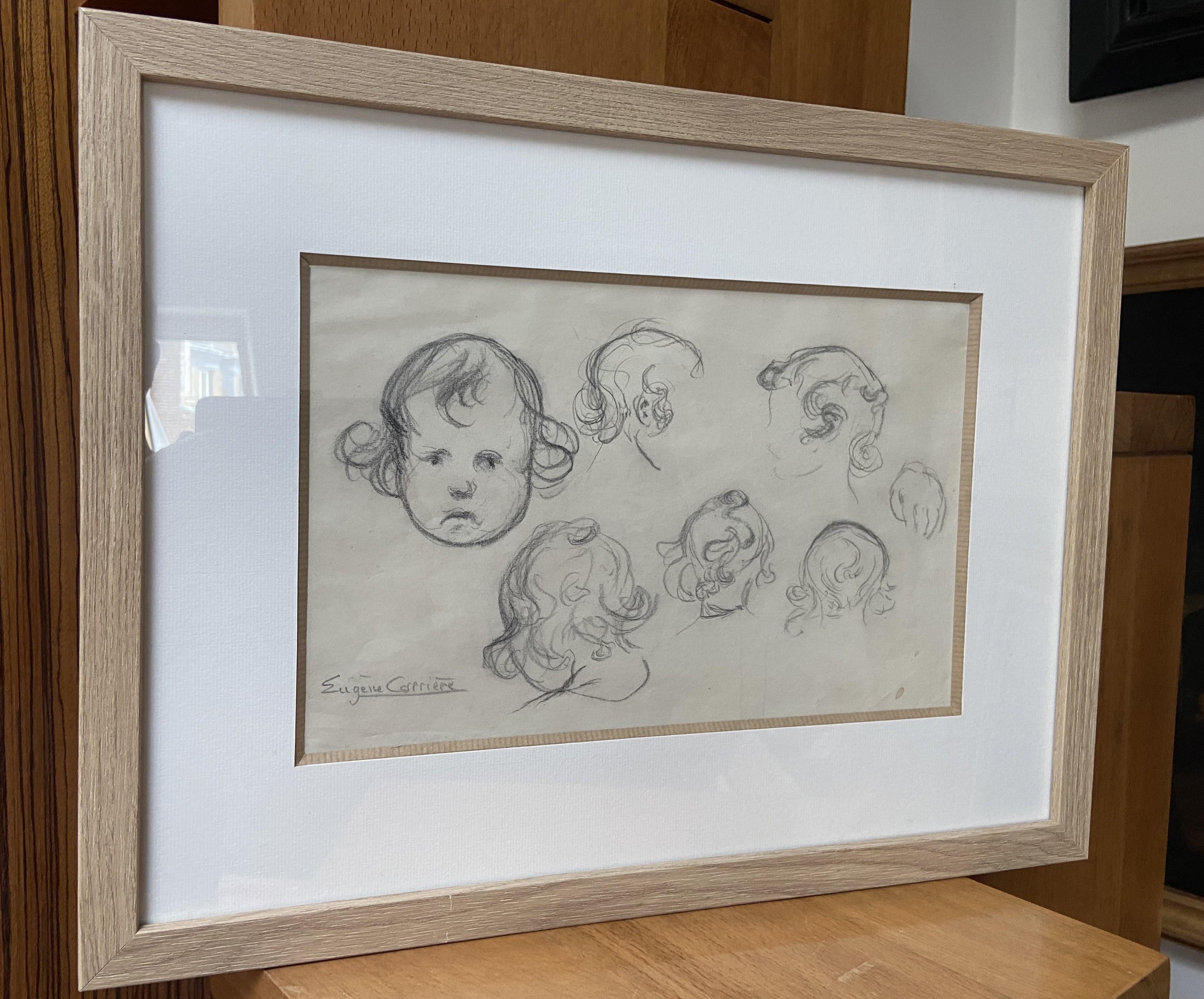 Eugène Carrière (1849-1906) Estudios de la cabeza de un bebé, dibujo firmado en venta 8