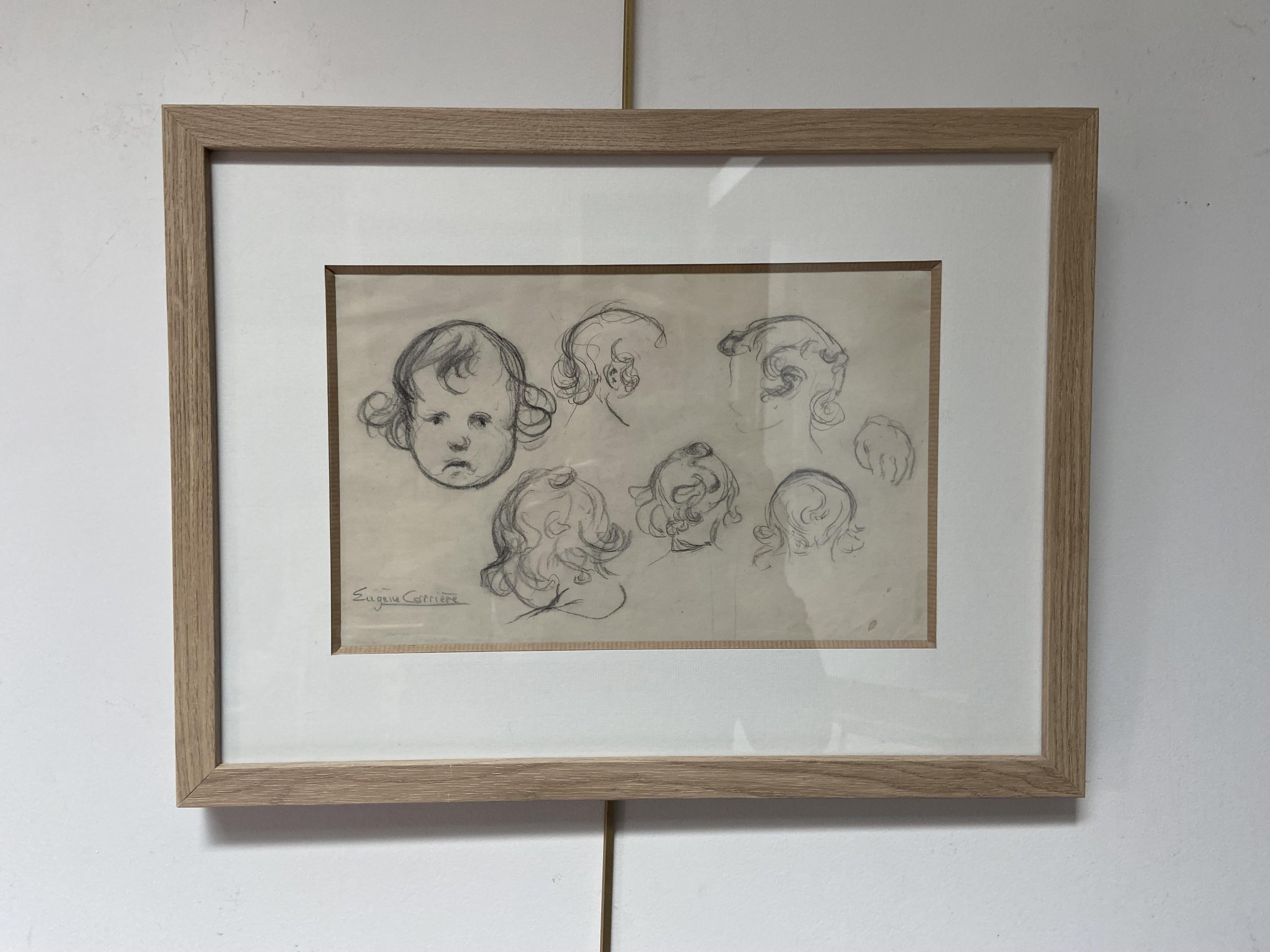 Eugène Carrière (1849-1906) Estudios de la cabeza de un bebé, dibujo firmado en venta 9