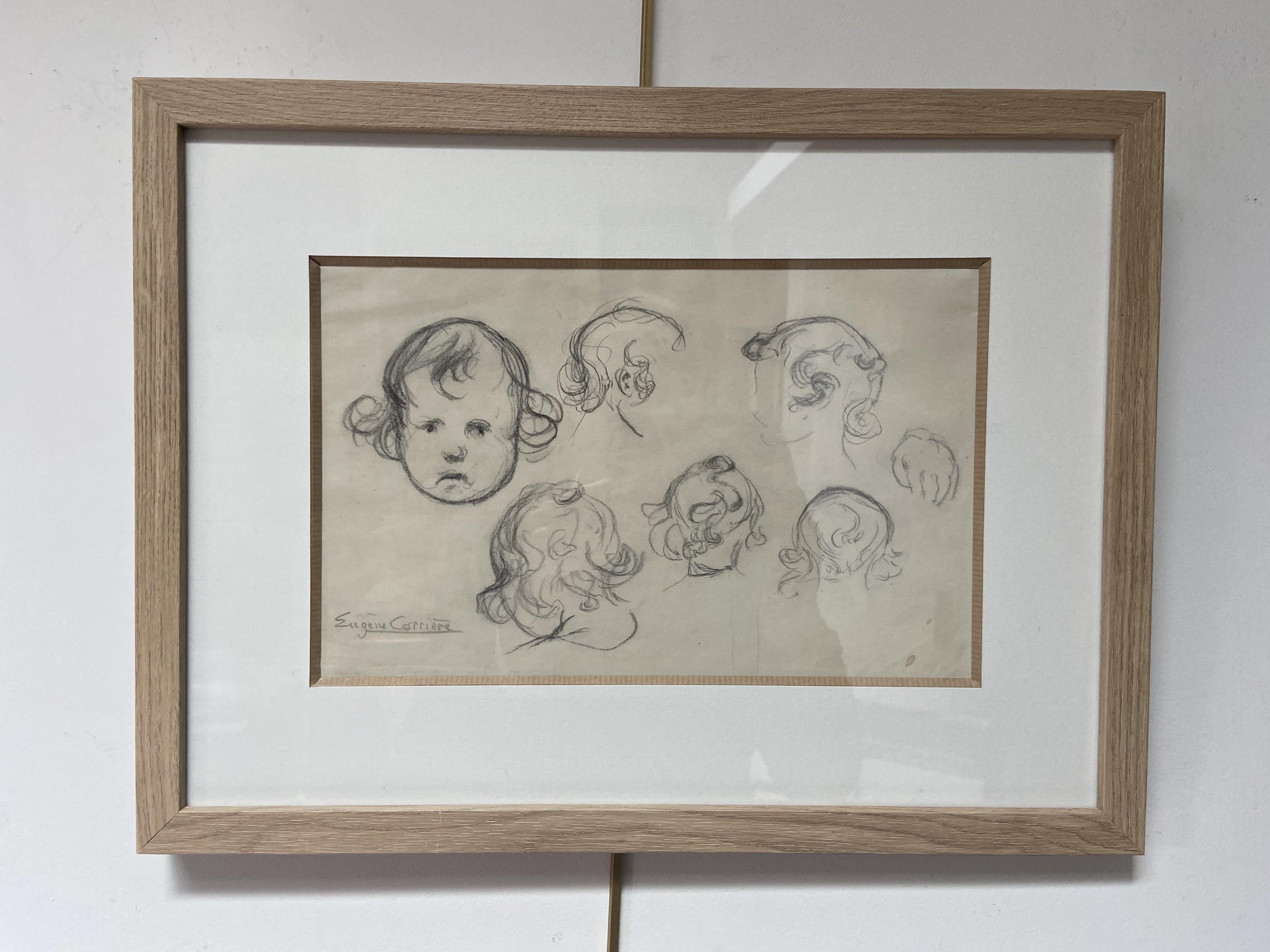 Eugène Carrière (1849-1906) Estudios de la cabeza de un bebé, dibujo firmado en venta 10