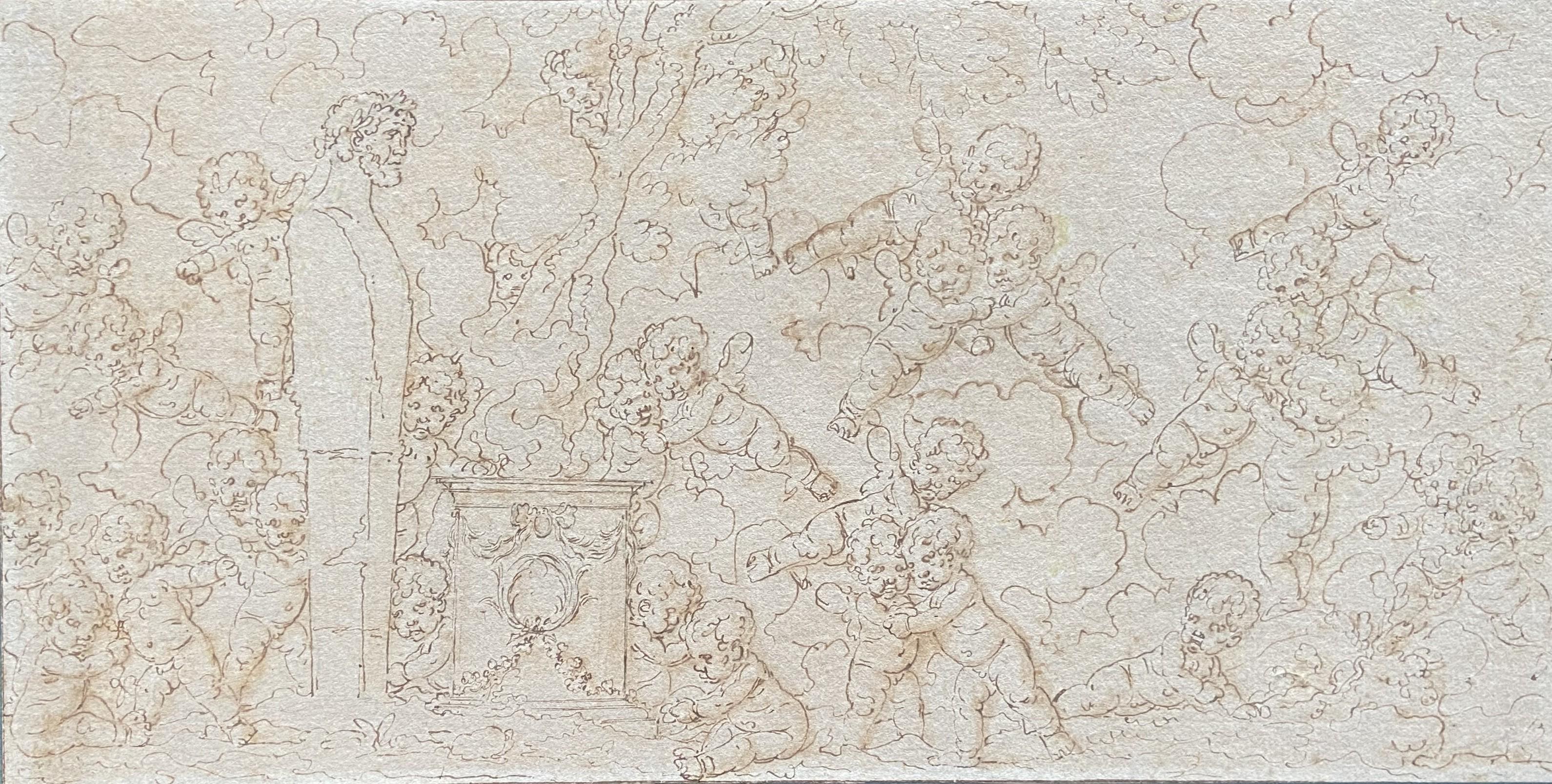 Louis-Félix de La Rue (1730-1777) Putten, die um eine Skulptur spielen, Zeichnung