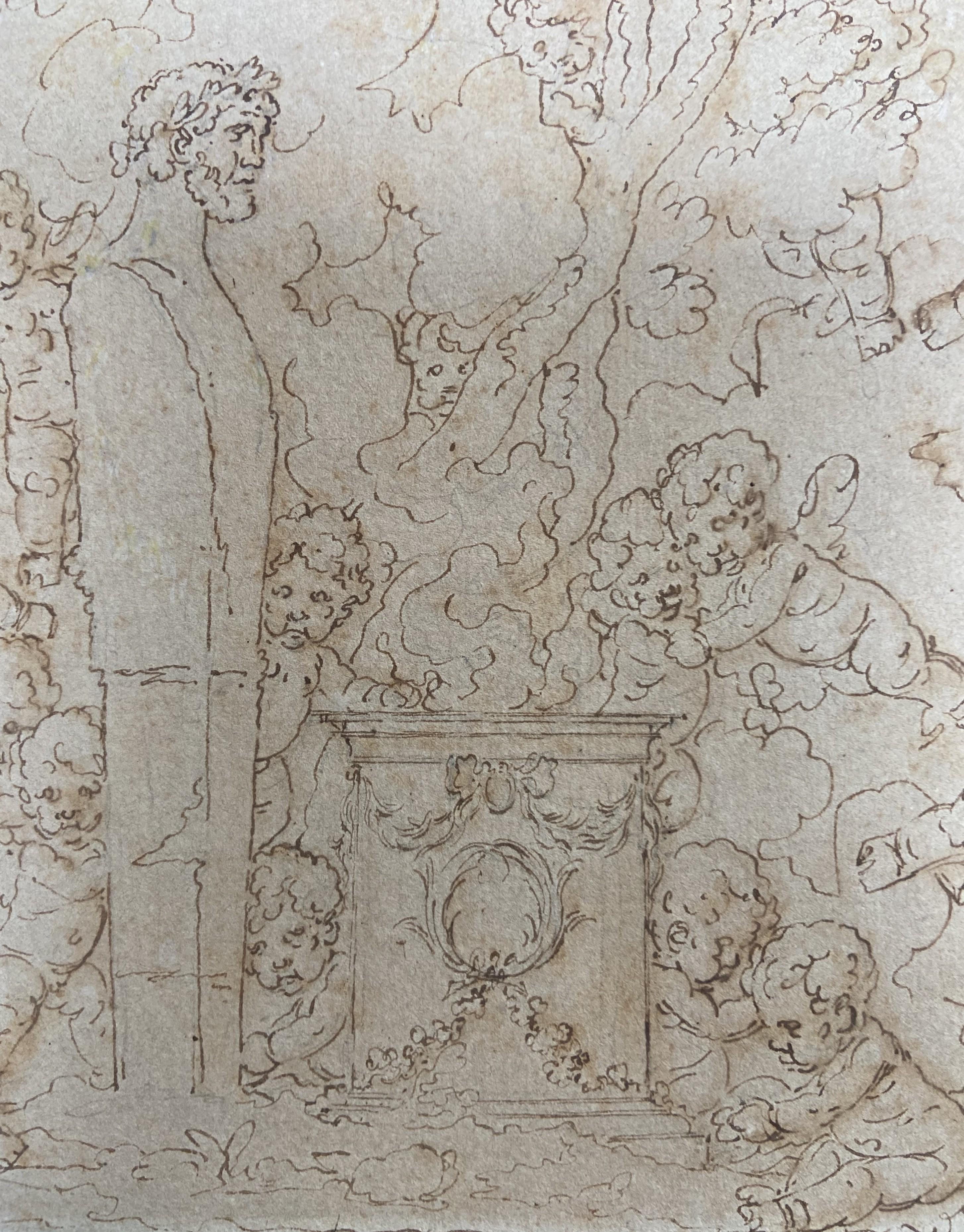 Louis-Félix de La Rue (1730-1777) Putten, die um eine Skulptur spielen, Zeichnung im Angebot 1