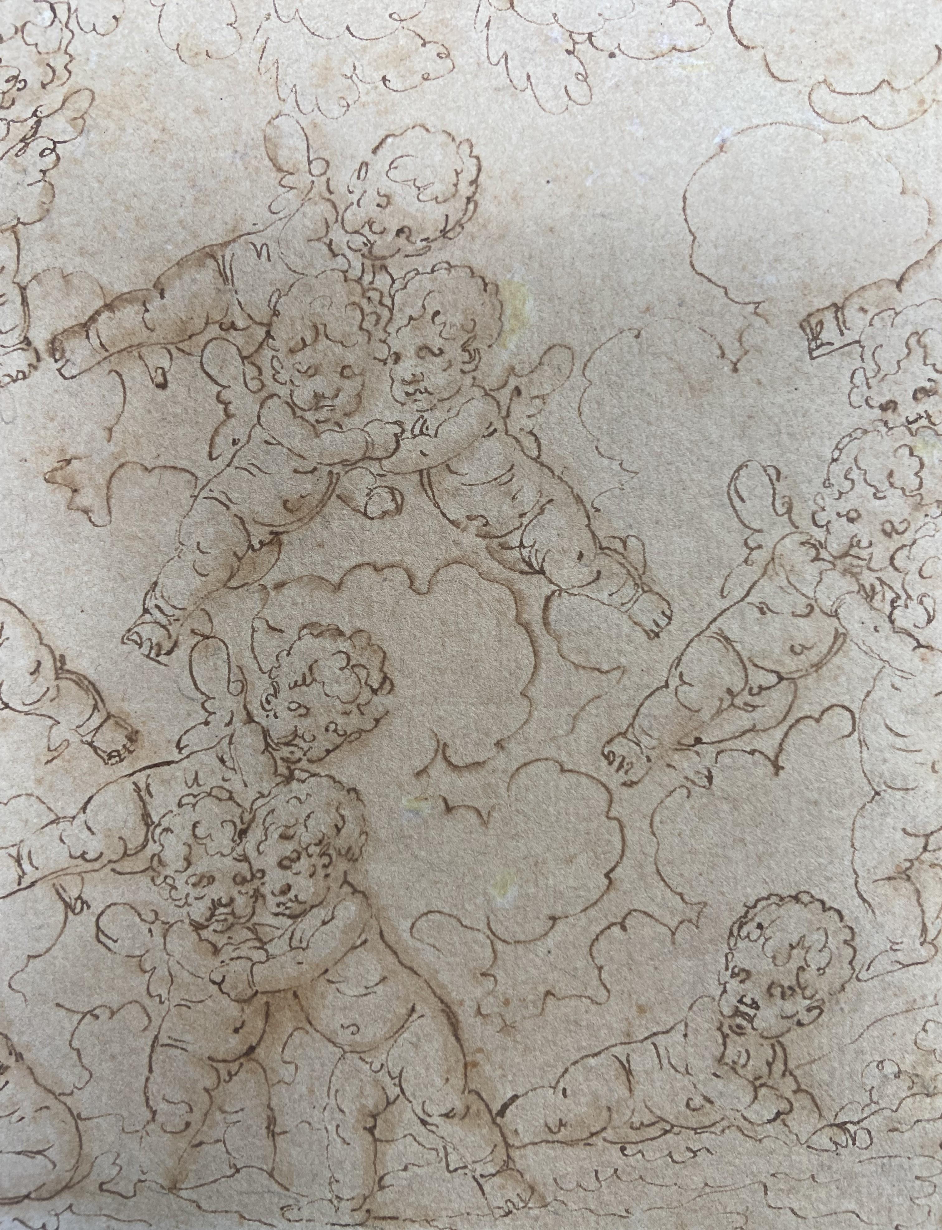 Louis-Félix de La Rue (1730-1777) Putten, die um eine Skulptur spielen, Zeichnung im Angebot 2