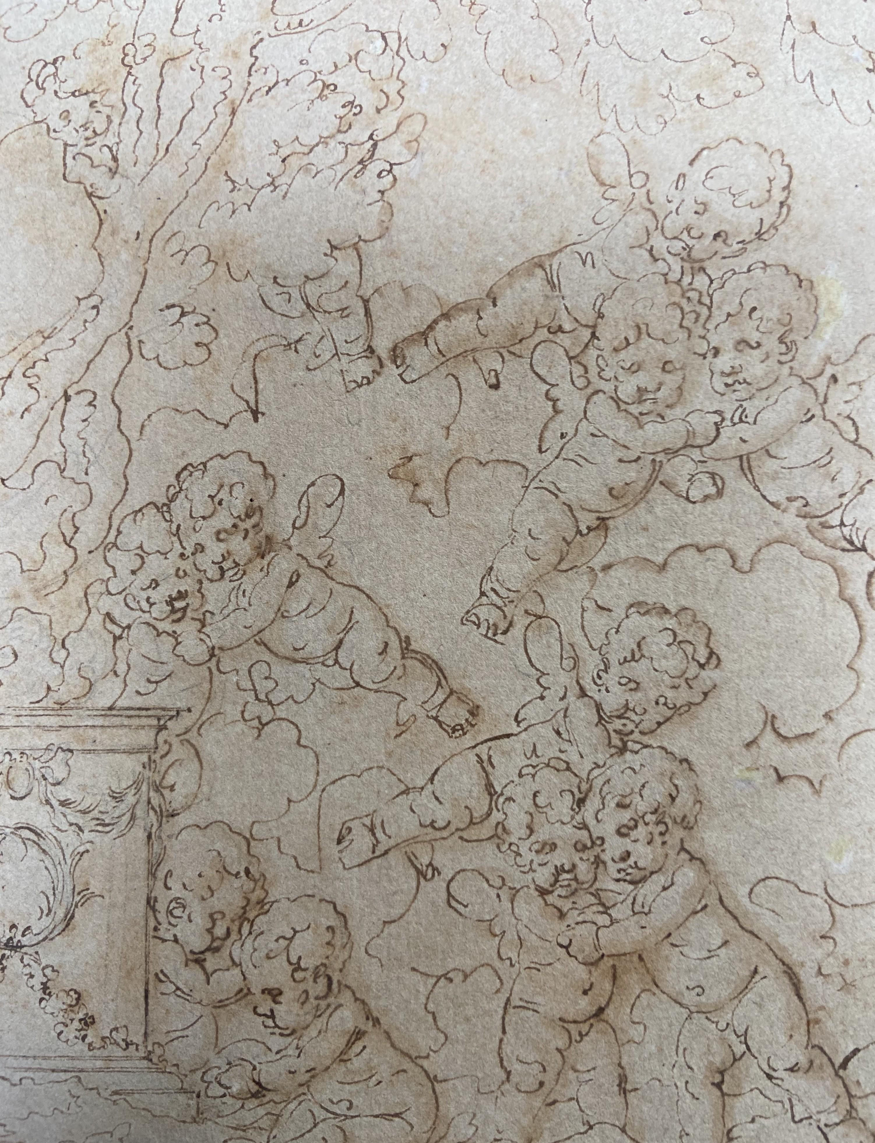 Louis-Félix de La Rue (1730-1777) Putten, die um eine Skulptur spielen, Zeichnung im Angebot 6