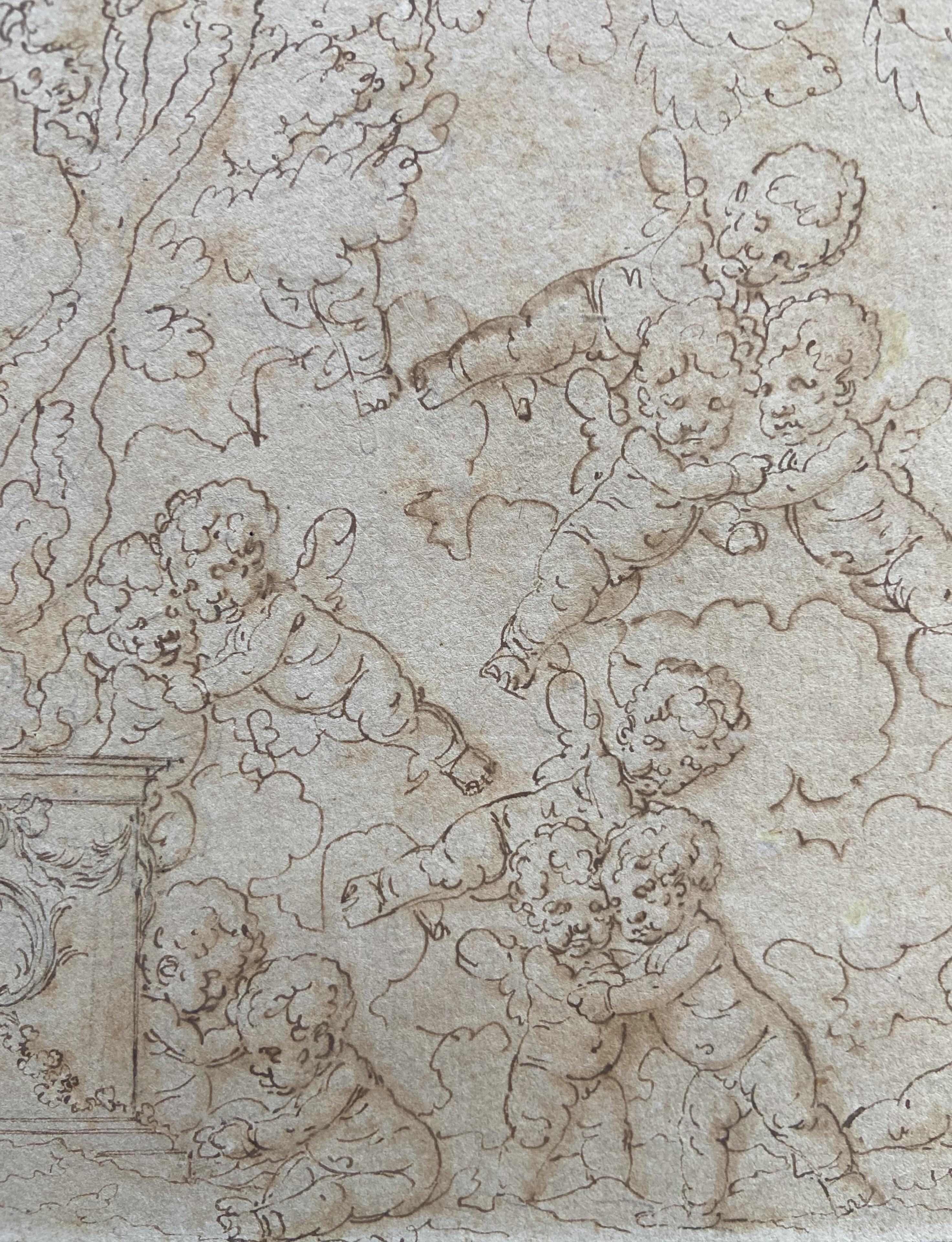 Louis-Félix de La Rue (1730-1777) Putten, die um eine Skulptur spielen, Zeichnung im Angebot 4