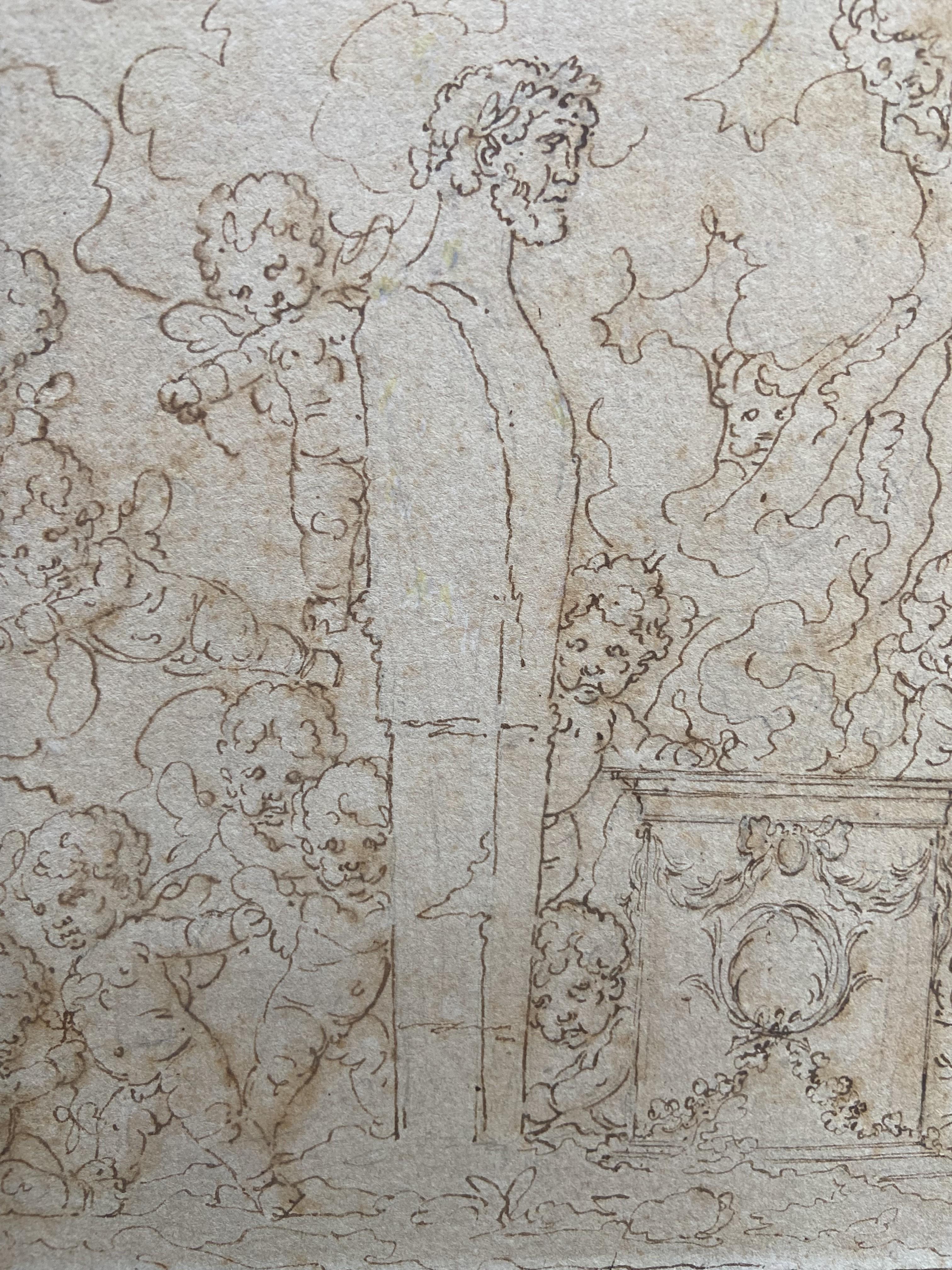 Louis-Félix de La Rue (1730-1777) Putten, die um eine Skulptur spielen, Zeichnung im Angebot 3