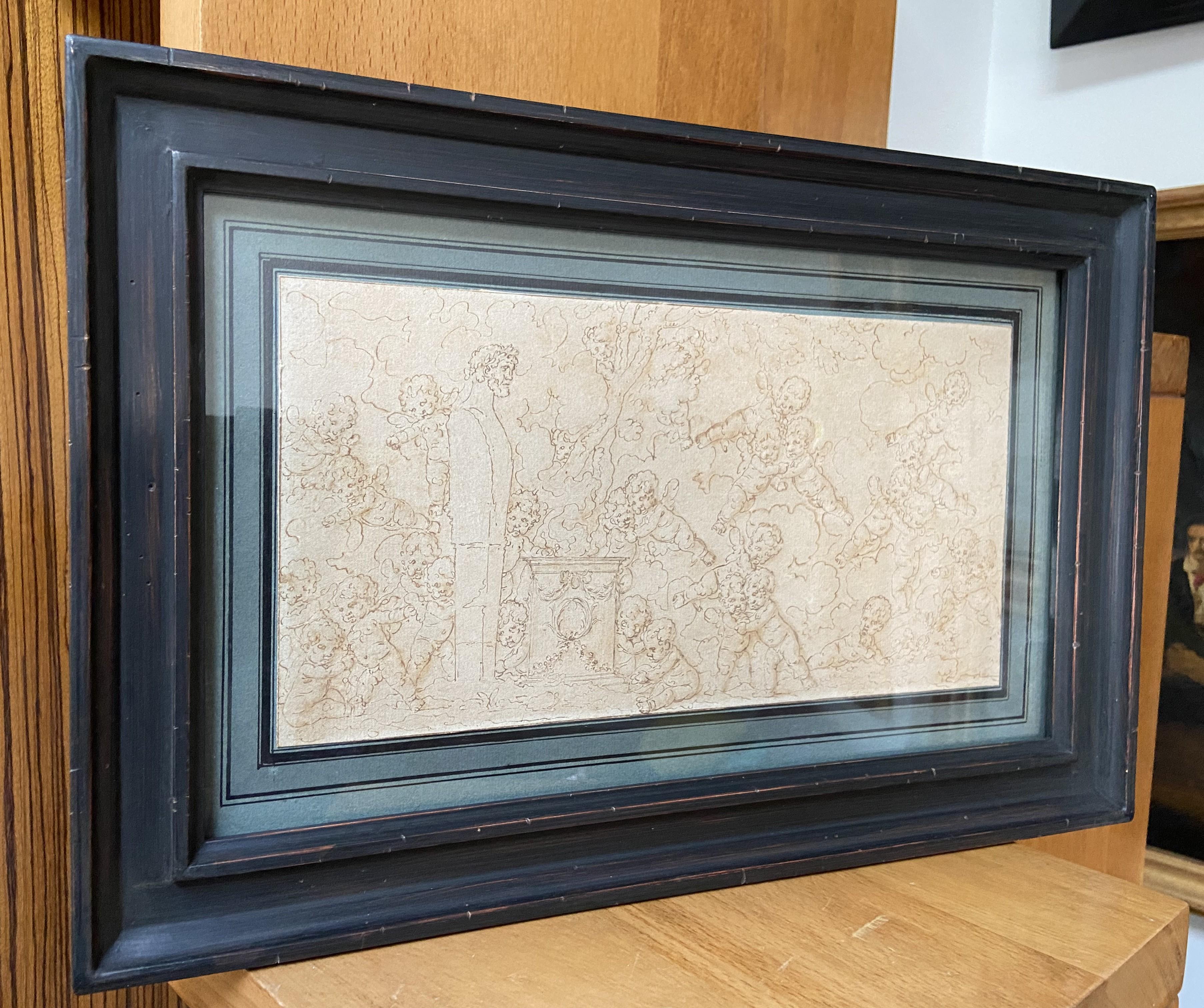 Louis-Félix de La Rue (1730-1777) Putten, die um eine Skulptur spielen, Zeichnung im Angebot 10