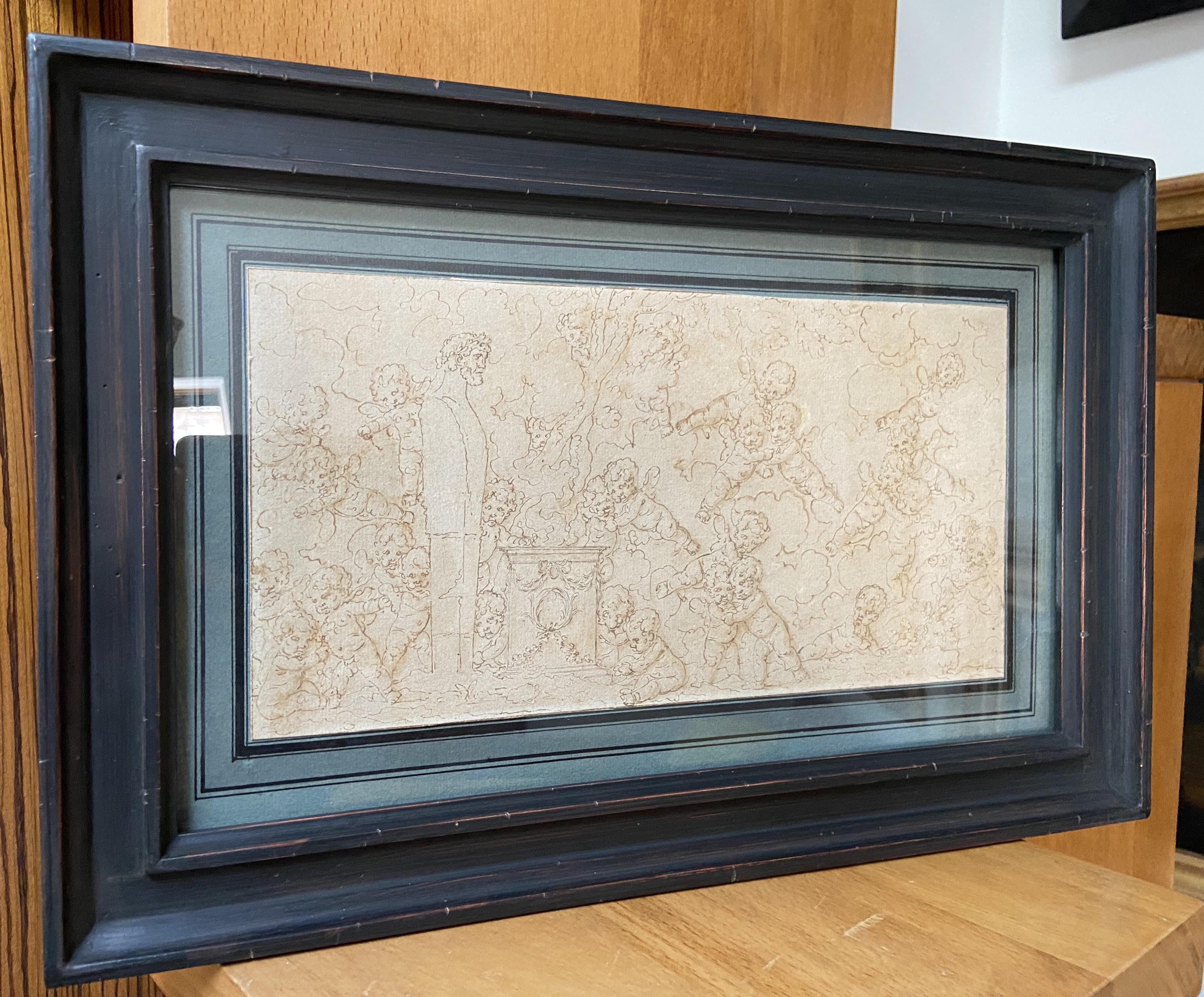 Louis-Félix de La Rue (1730-1777) Putten, die um eine Skulptur spielen, Zeichnung im Angebot 9