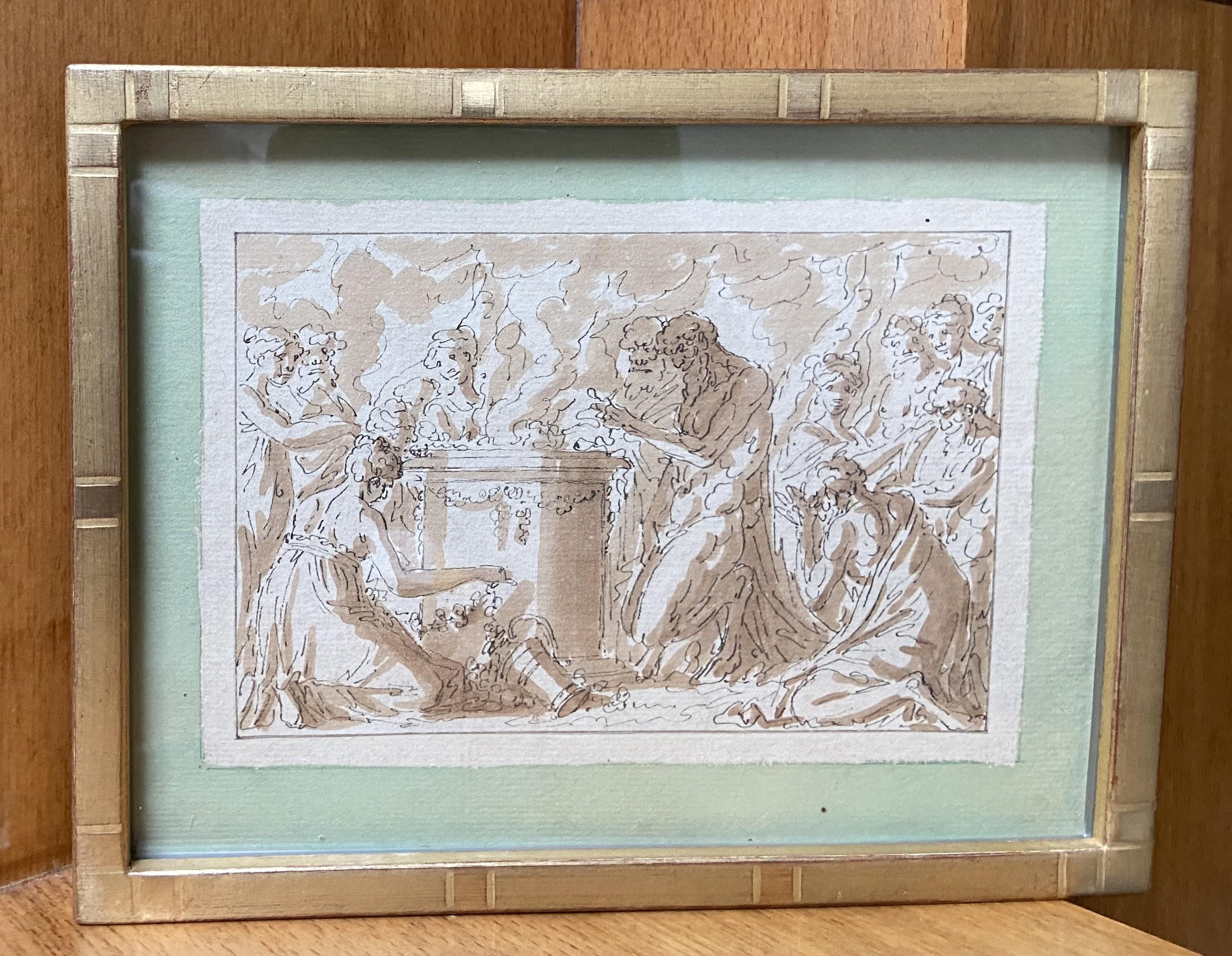 Louis-Félix de La Rue (1730-1777) Una scena di sacrificio antico, disegno - Art di Louis-Félix Delarue