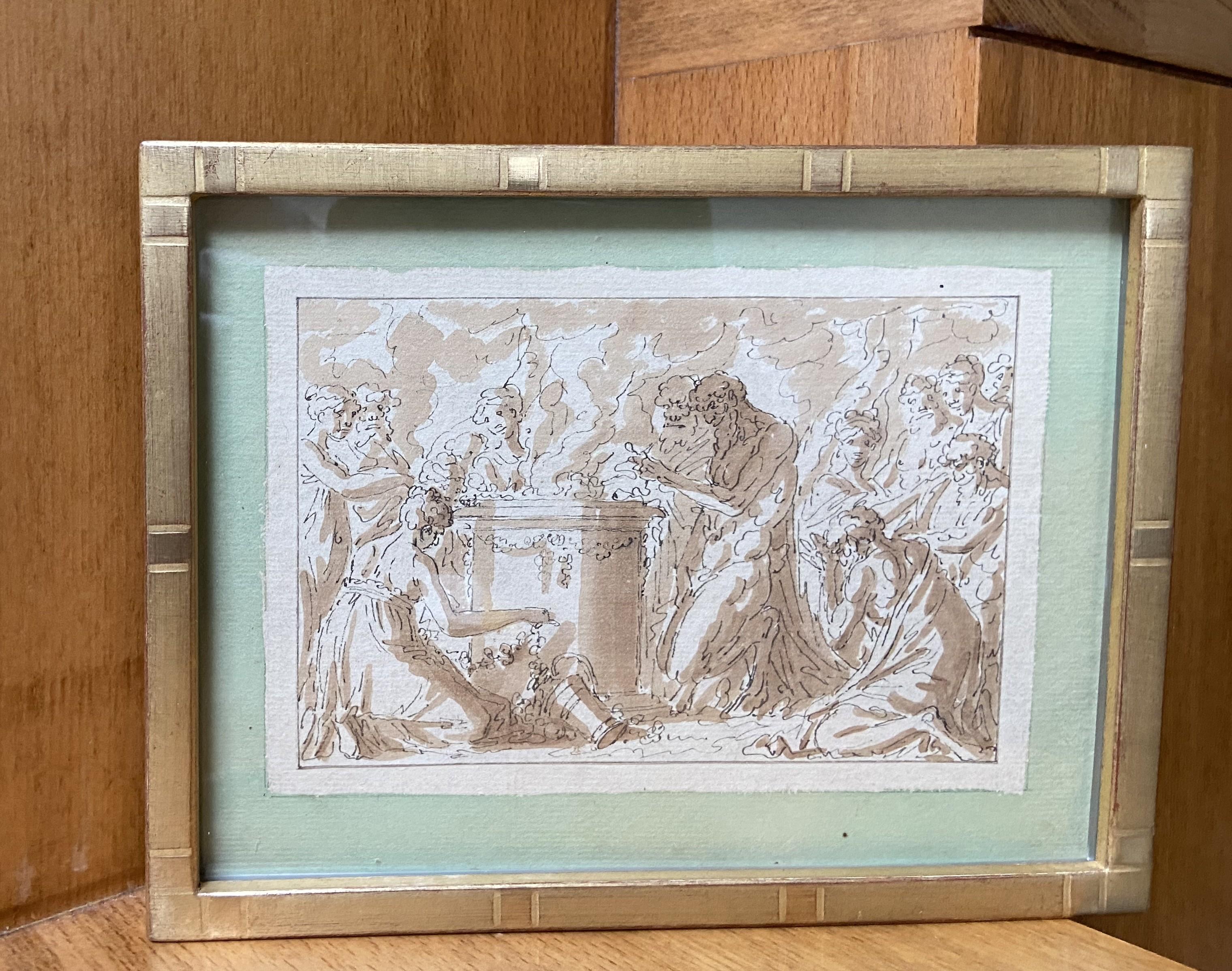 Louis-Félix de La Rue (1730-1777) Una scena di sacrificio antico, disegno - Figurative Art Grigio di Louis-Félix Delarue